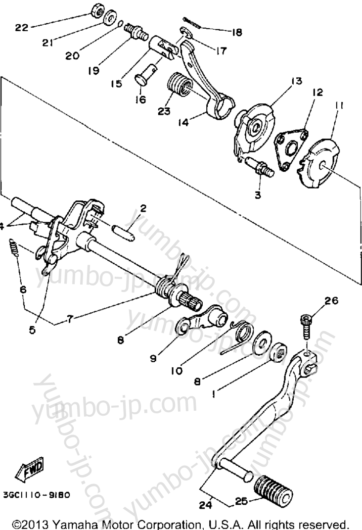 Вал переключателя для квадроциклов YAMAHA MOTO-4 (YFM250A) 1990 г.