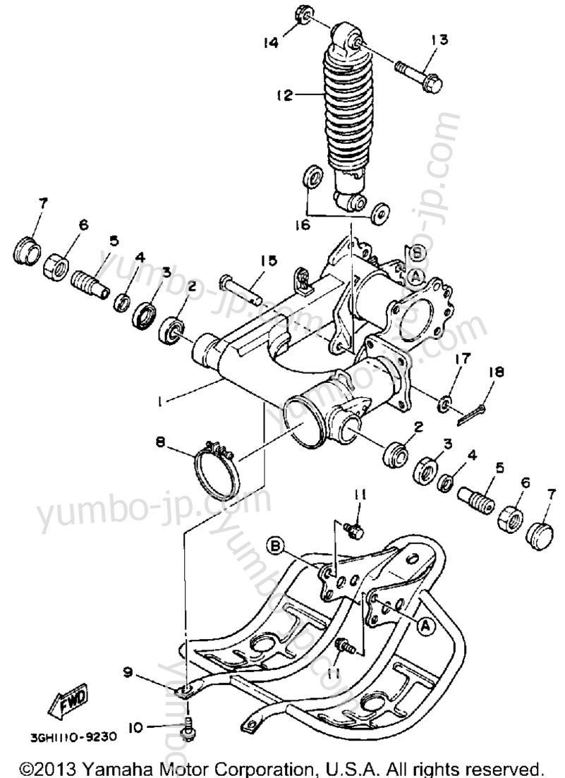 Swing Arm - Rear Shocks for ATVs YAMAHA MOTO-4 (YFM250W) 1989 year