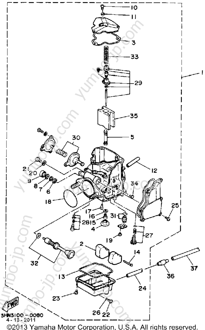 Карбюратор для квадроциклов YAMAHA BIG BEAR 4WD (YFM350FWB) 1991 г.