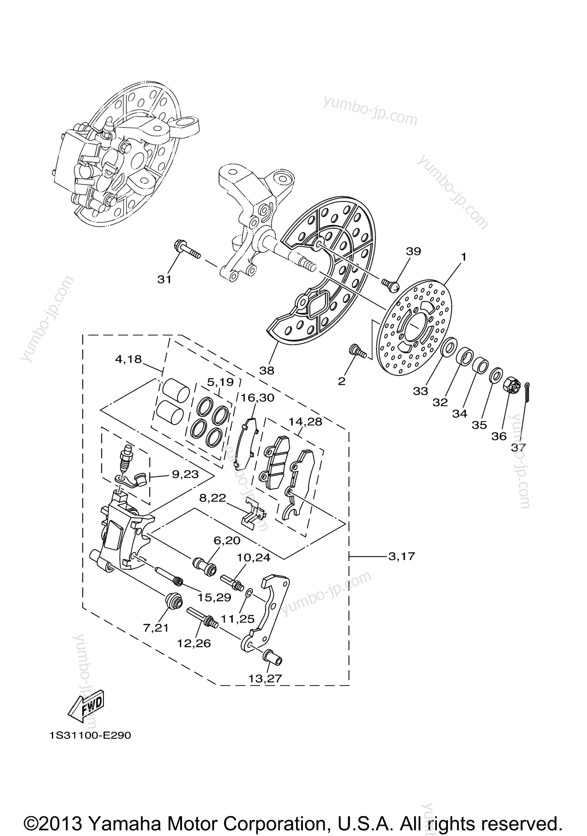 FRONT BRAKE CALIPER для квадроциклов YAMAHA RAPTOR 700 SPECIAL EDITION (YFM70RSEY) 2009 г.