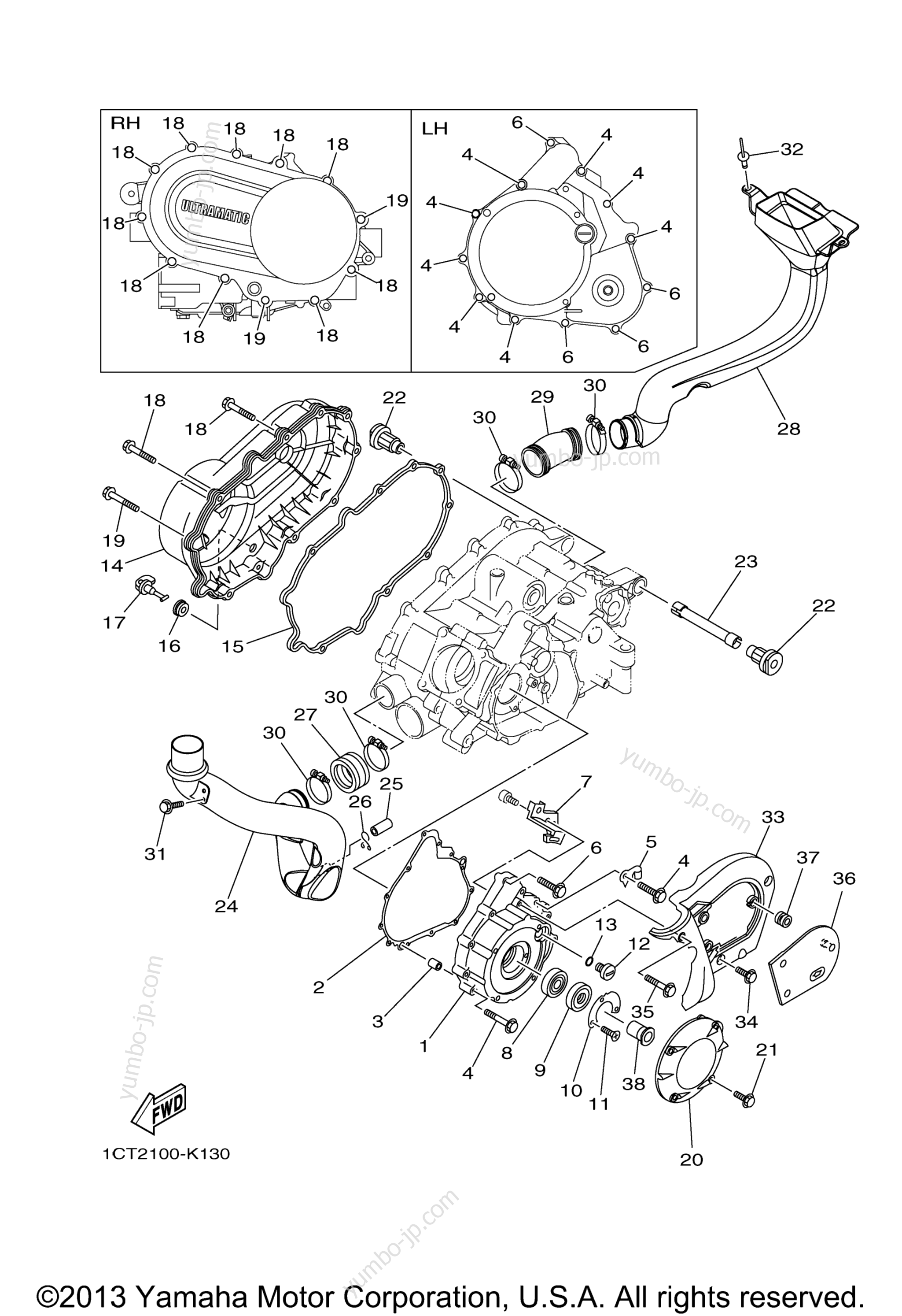 Crankcase Cover 1 для квадроциклов YAMAHA GRIZZLY 450 EPS 4WD (YFM45FGPBG) 2012 г.