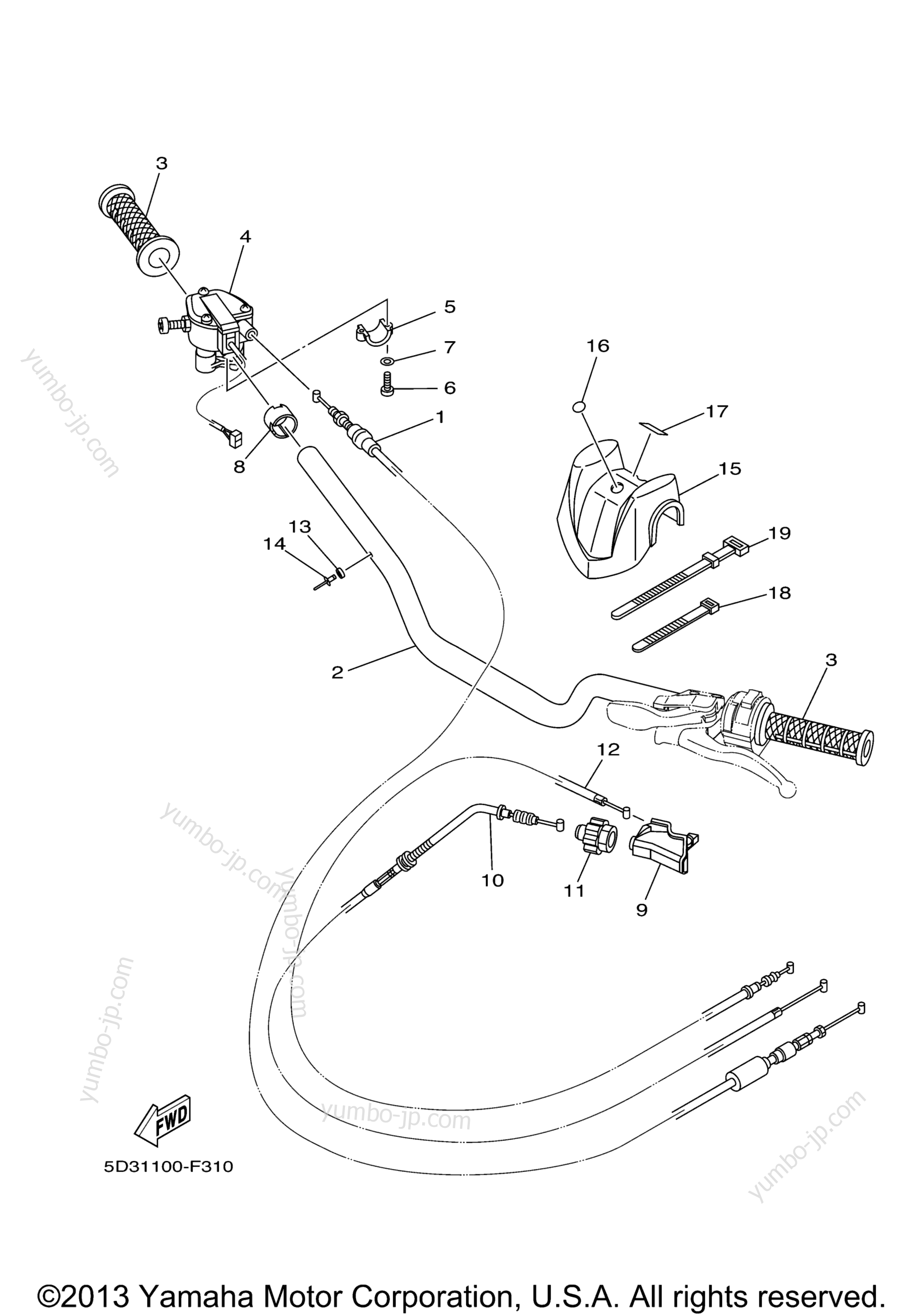 Steering Handle Cable для квадроциклов YAMAHA YFZ450 (YFZ450XGY) 2008 г.