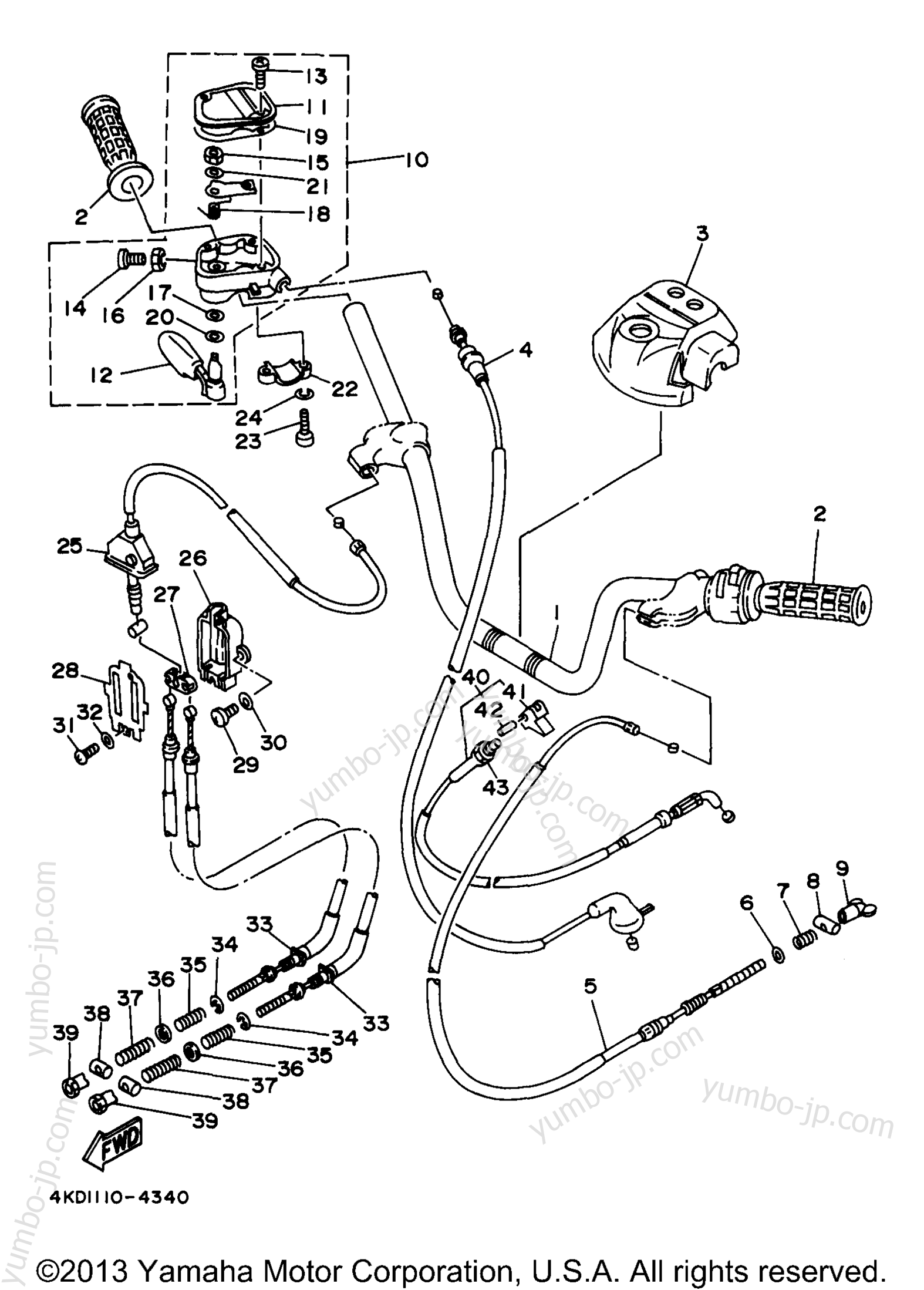 Steering Handle Cable для квадроциклов YAMAHA TIMBERWOLF 2WD (YFB250FWJ) 1997 г.