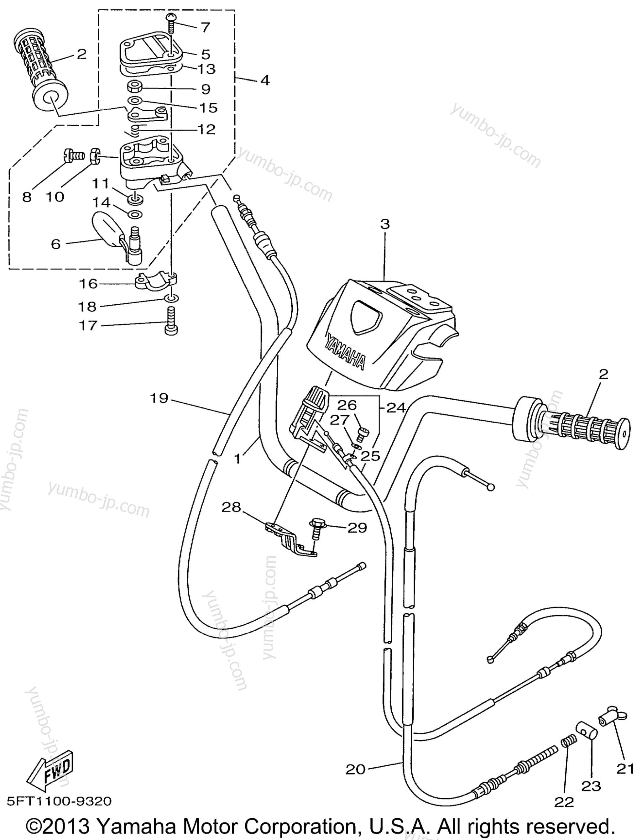 Steering Handle Cable для квадроциклов YAMAHA BIG BEAR 4WD (YFM350FWBL) 1999 г.