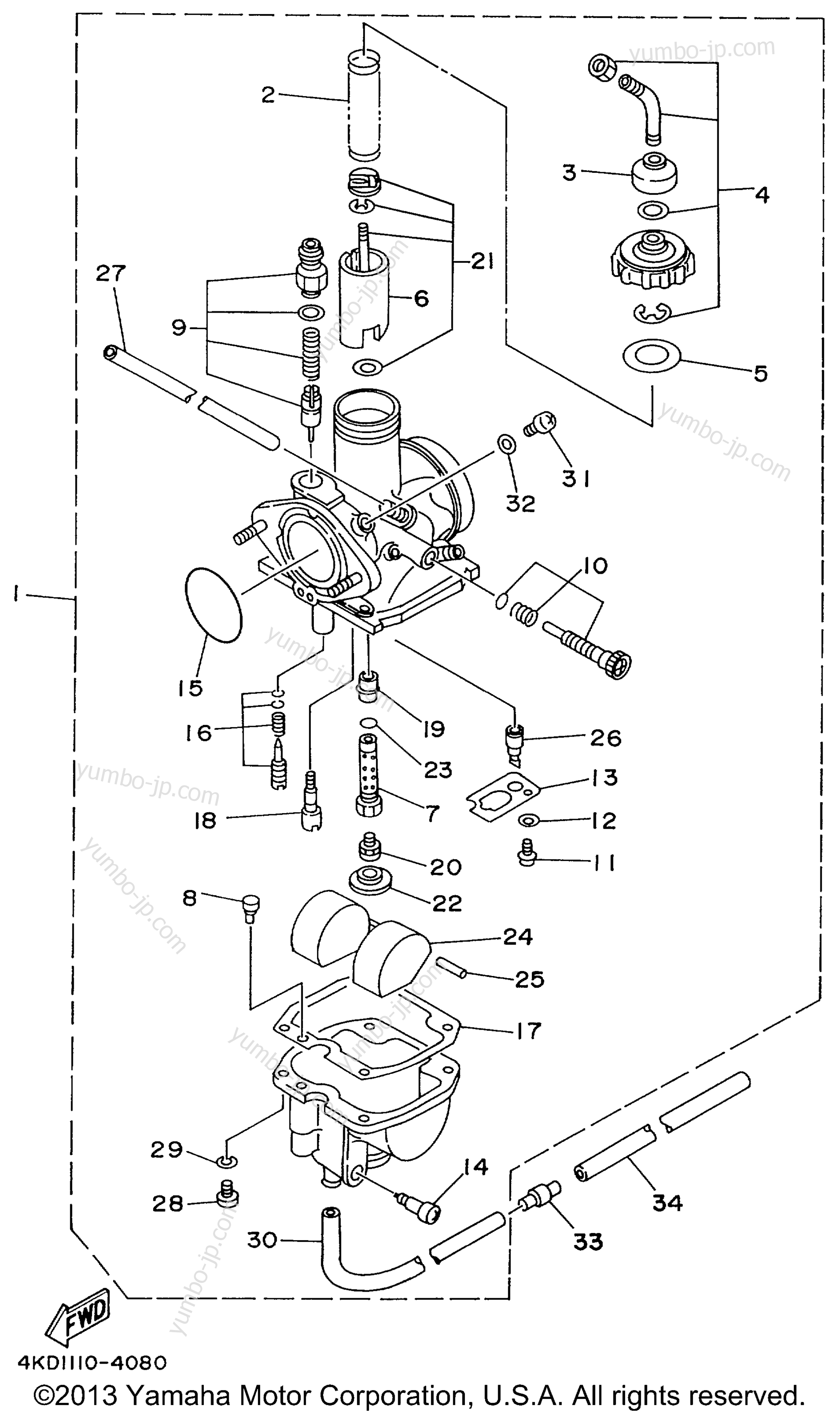 CARBURETOR for ATVs YAMAHA TIMBERWOLF 2WD (YFB250FWL) 1999 year