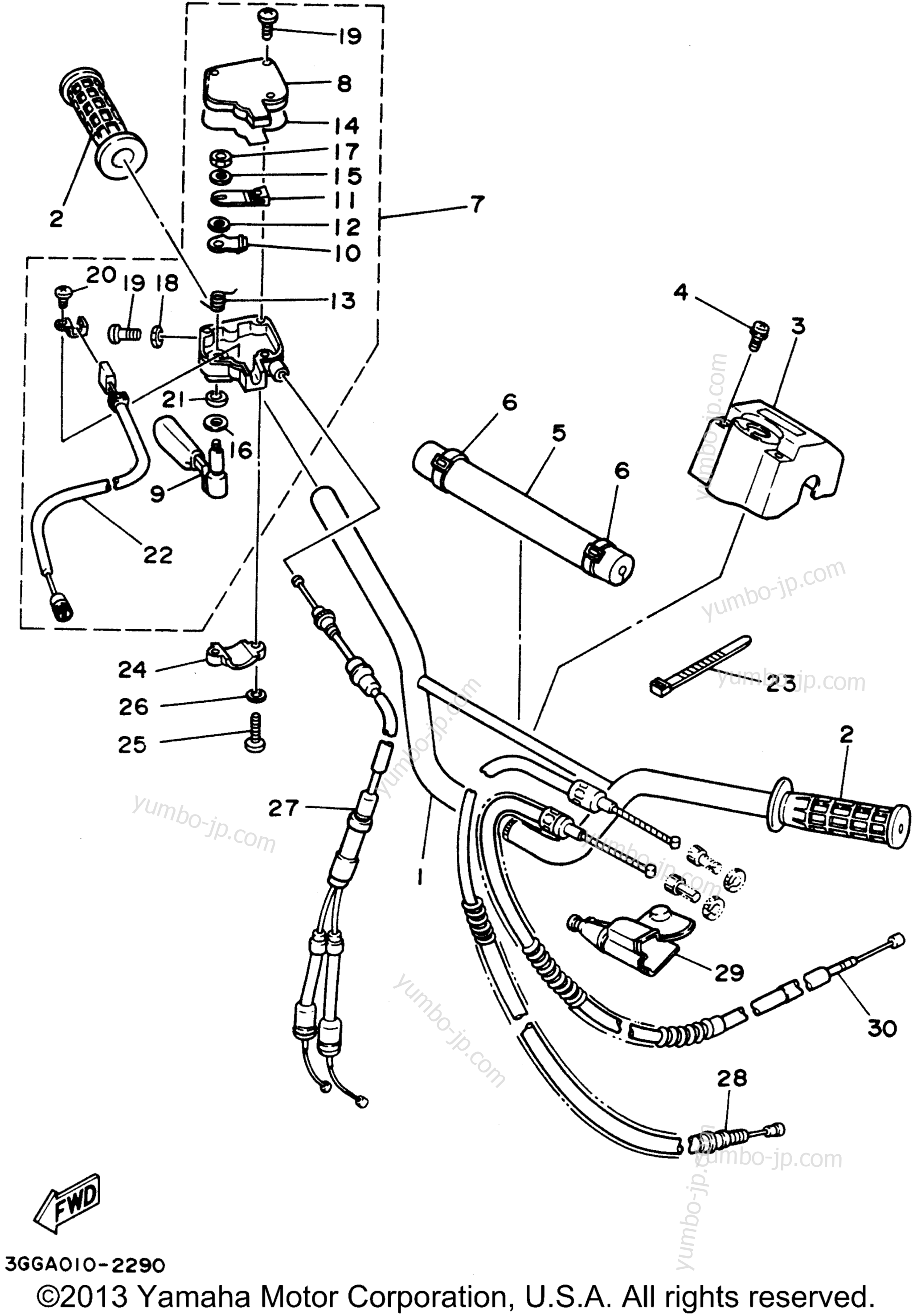 Steering Handle - Cable для квадроциклов YAMAHA BANSHEE (YFZ350F_MN) 1994 г.