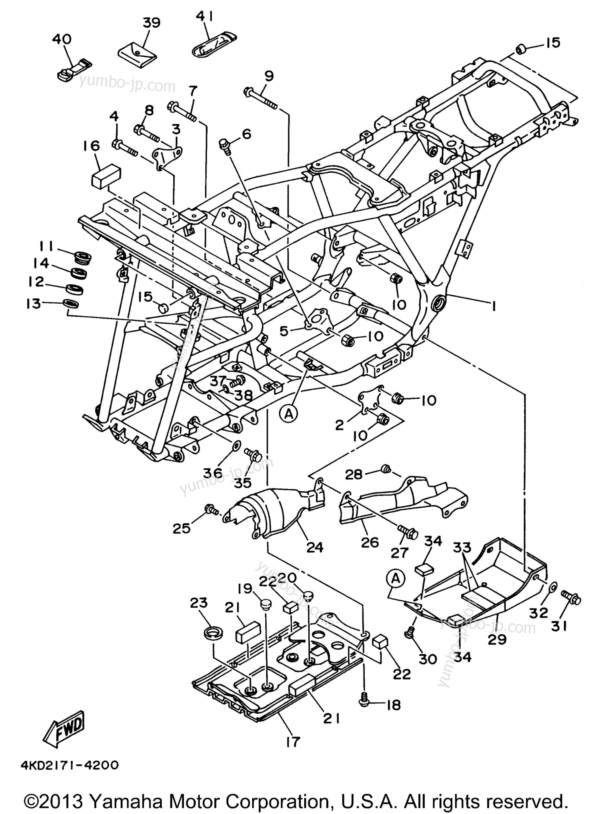 FRAME for ATVs YAMAHA TIMBERWOLF 2WD (YFB250FWH) 1996 year