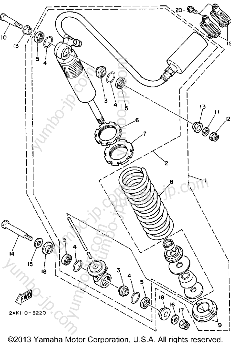 Rear Shocks для квадроциклов YAMAHA WARRIOR (YFM350XD_M) 1992 г.
