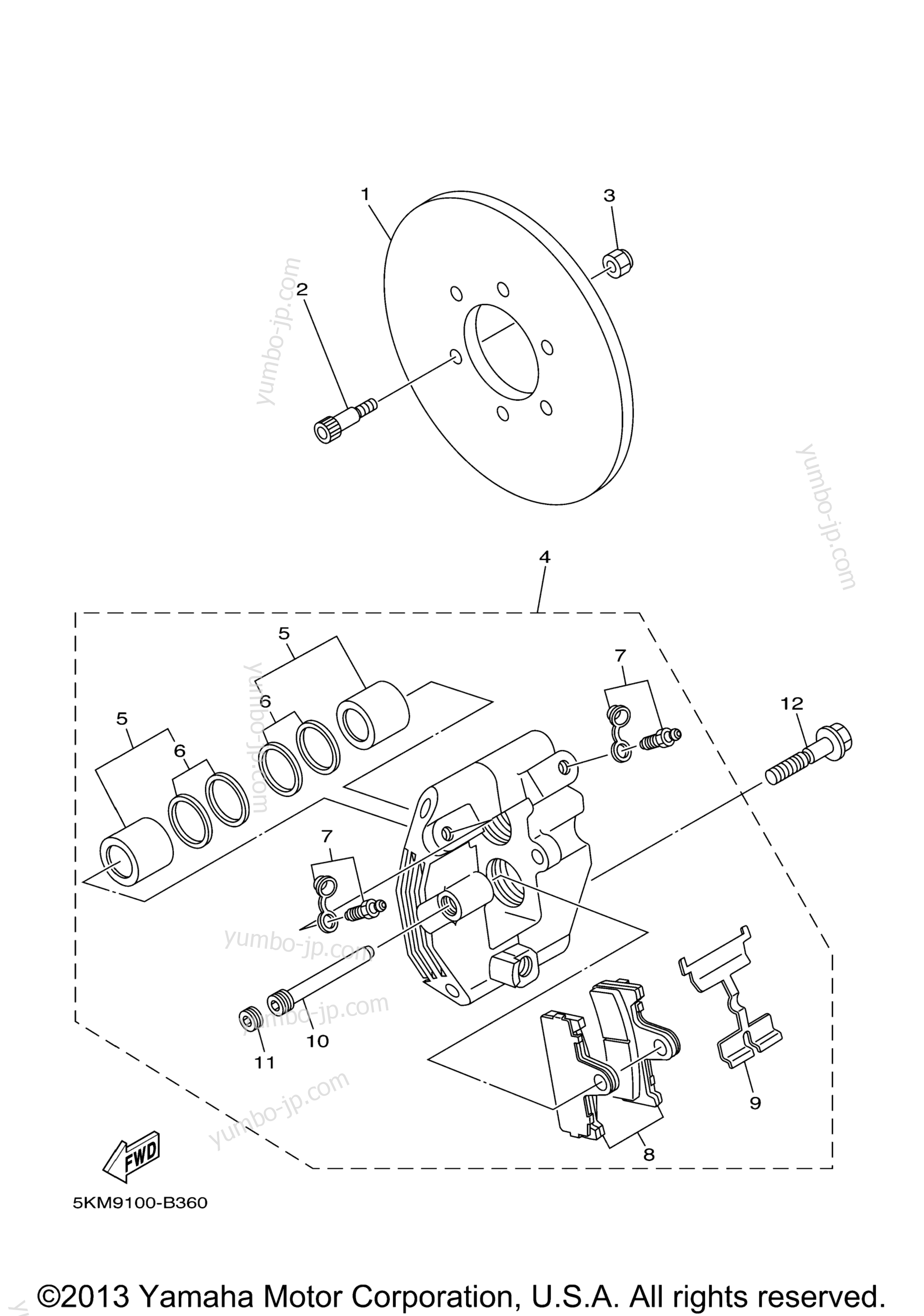 REAR BRAKE CALIPER для квадроциклов YAMAHA GRIZZLY 660 HUNTER (YFM66FAHT) 2005 г.