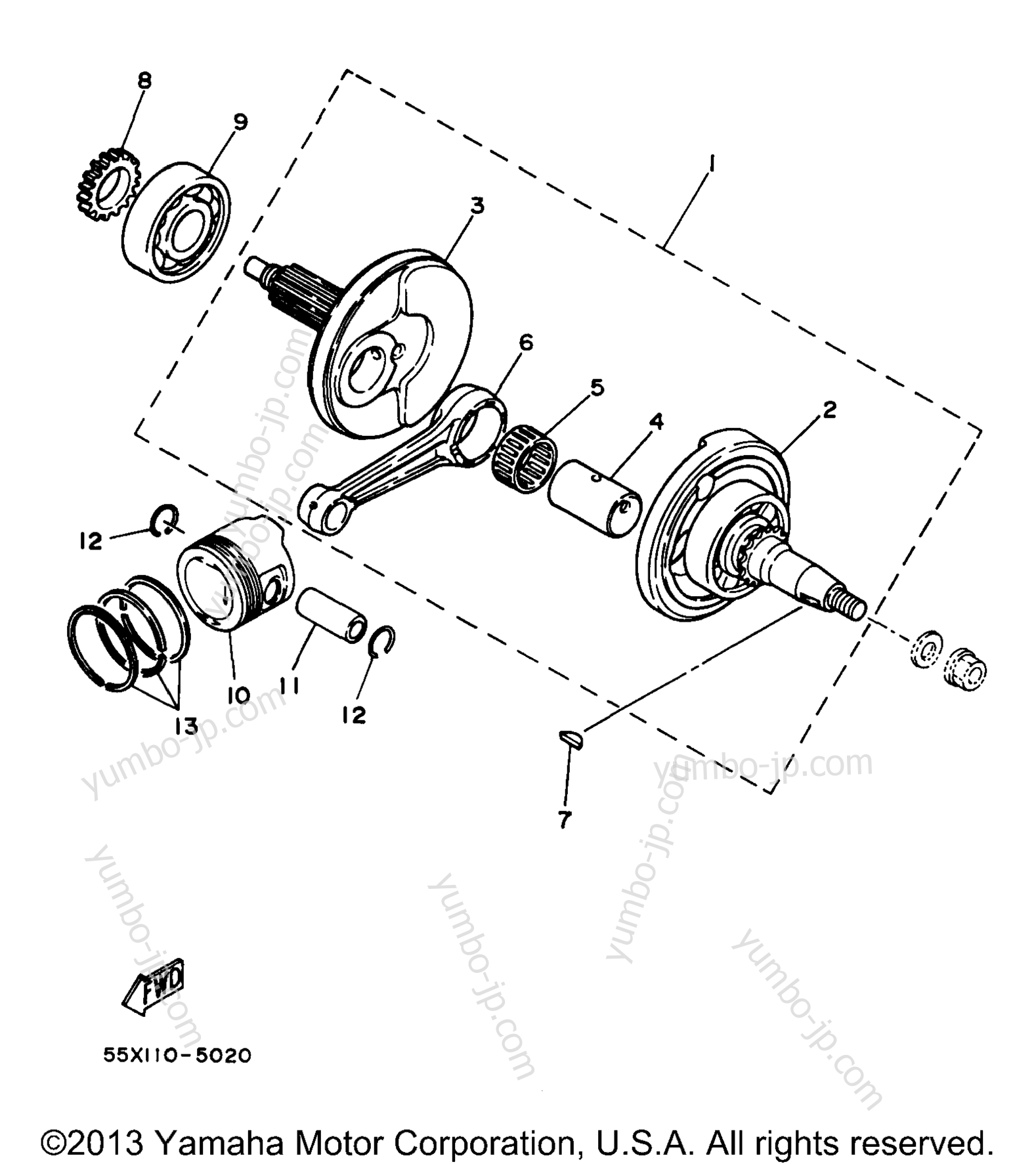 Crankshaft - Piston for ATVs YAMAHA BADGER (YFM80J) 1997 year