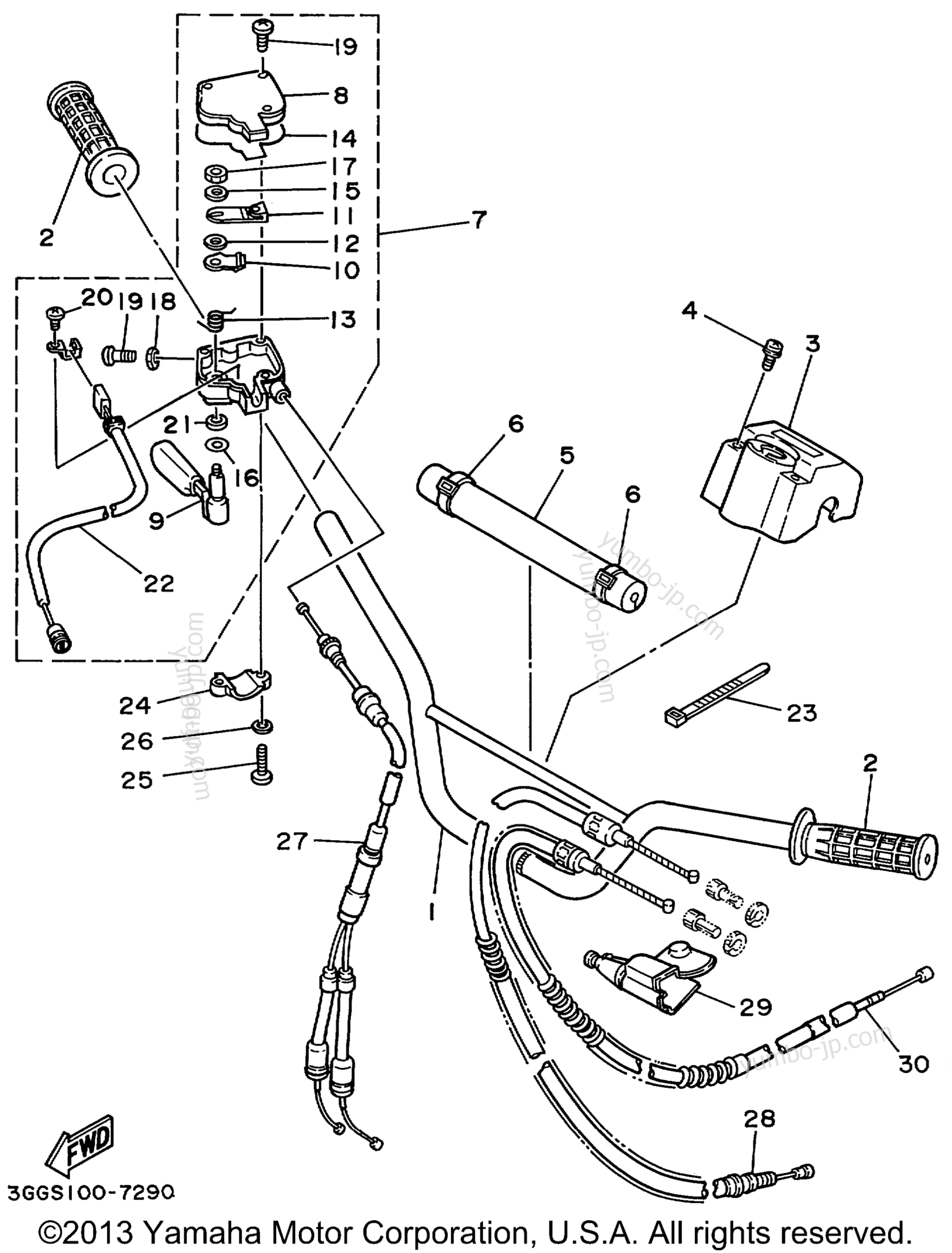 Steering Handle - Cable for ATVs YAMAHA BANSHEE (YFZ350L) 1999 year