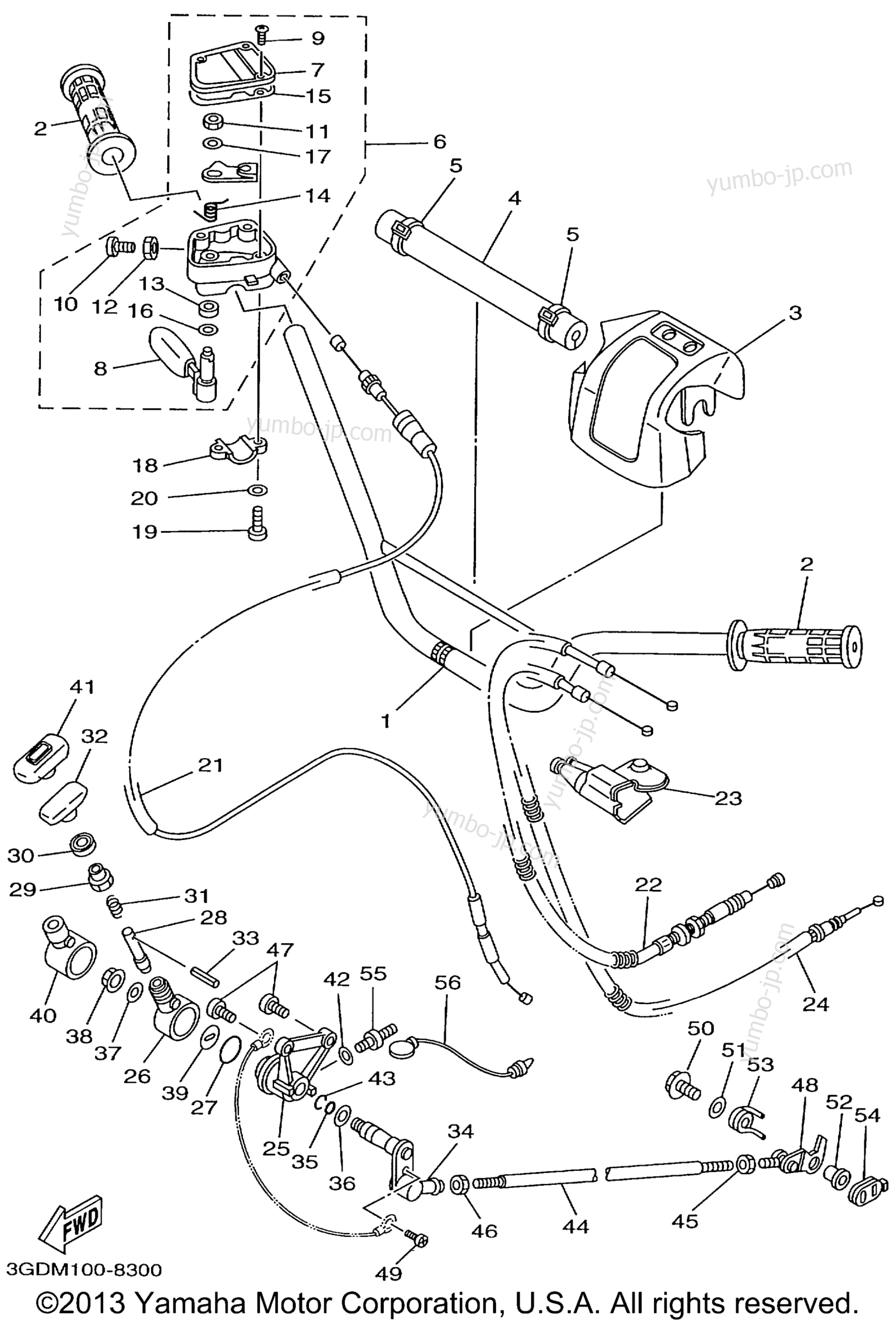 Steering Handle Cable для квадроциклов YAMAHA WARRIOR (YFM350XLC) CA 1999 г.