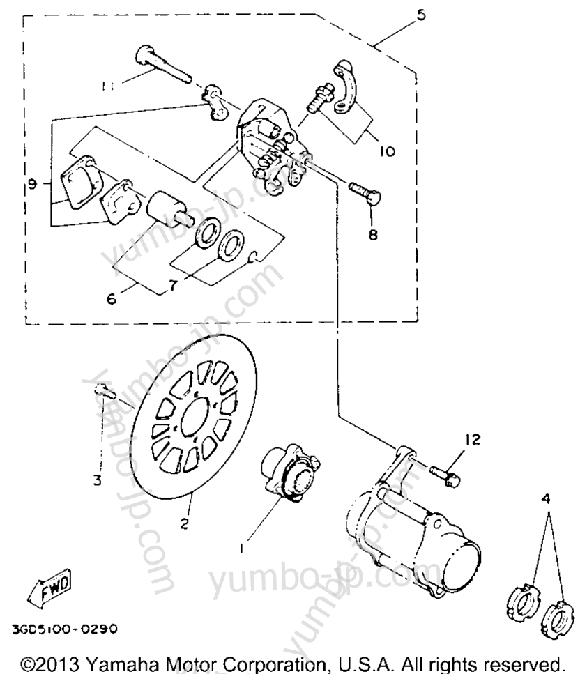 REAR BRAKE CALIPER для квадроциклов YAMAHA WARRIOR (YFM350XE) 1993 г.