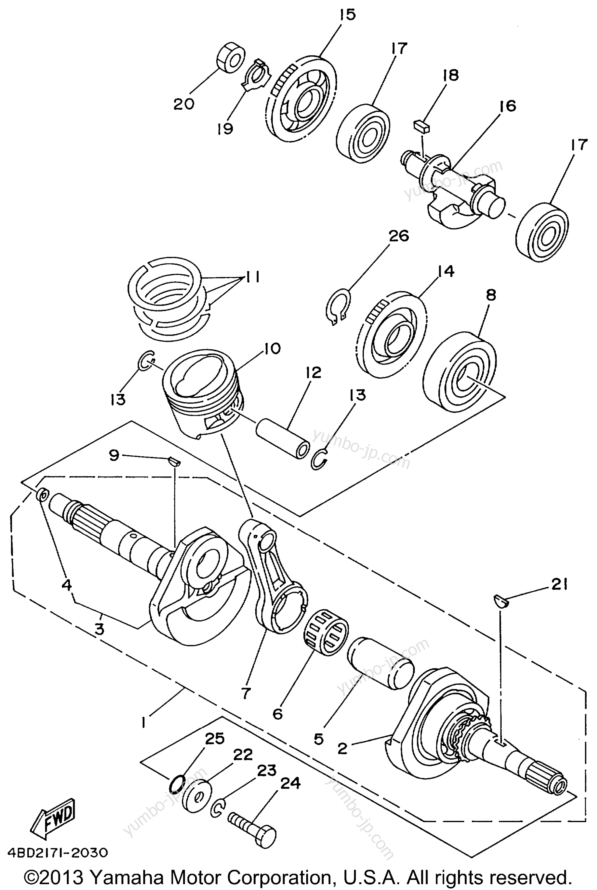 Crankshaft_Piston for ATVs YAMAHA TIMBERWOLF 2WD (YFB250FWL) 1999 year