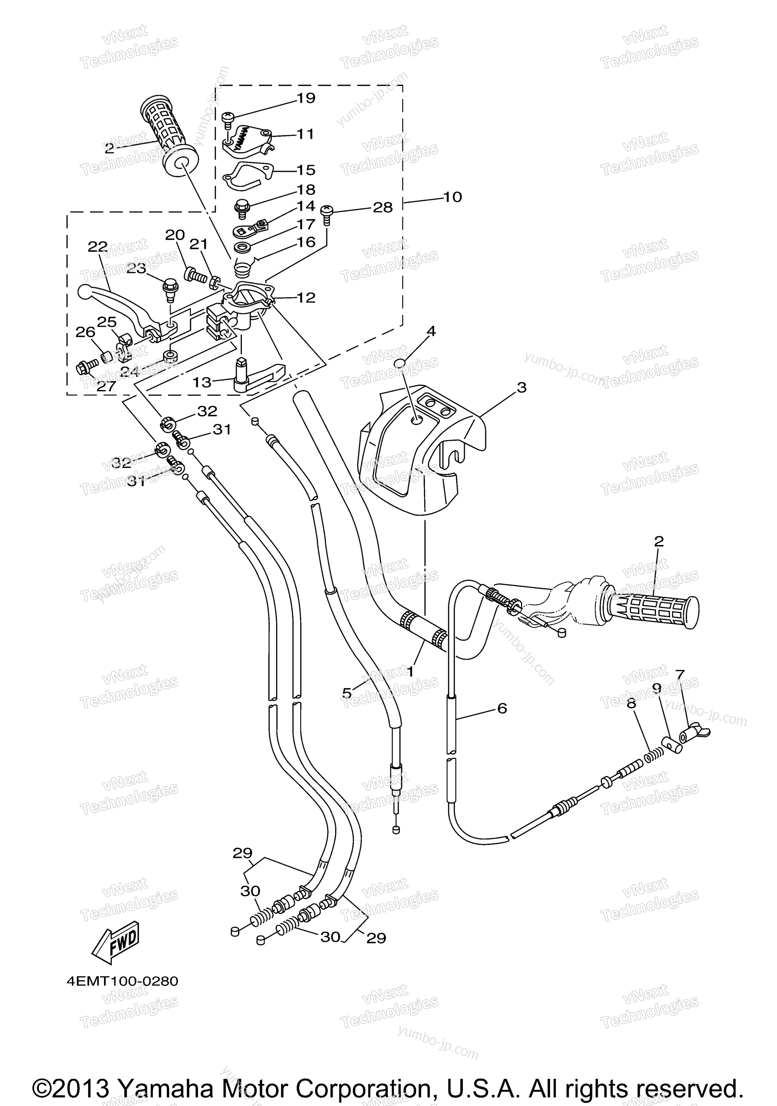 Steering Handle - Cable для квадроциклов YAMAHA BADGER (YFM80M) 2000 г.