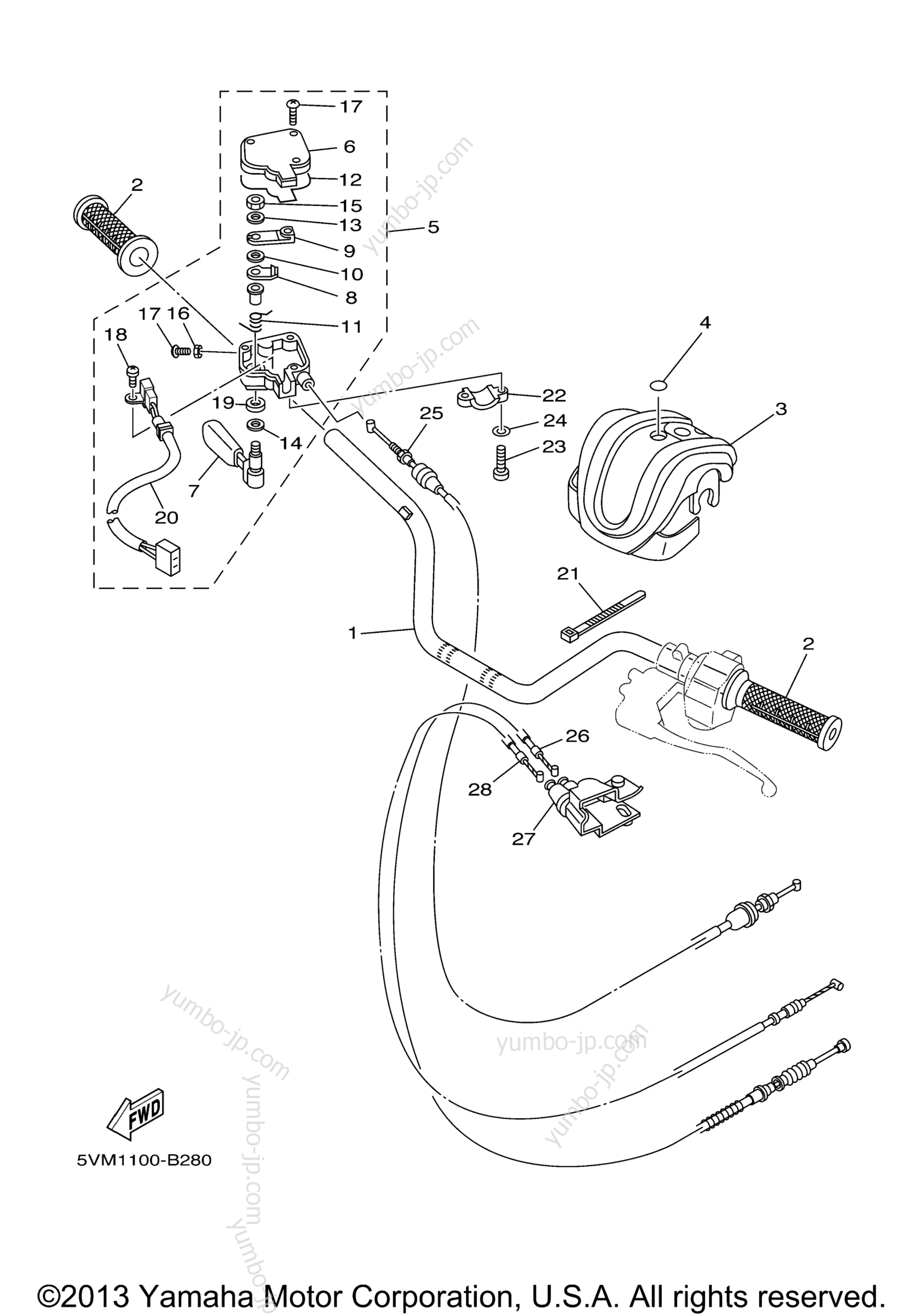 Steering Handle Cable для квадроциклов YAMAHA BLASTER (YFS200S) 2004 г.