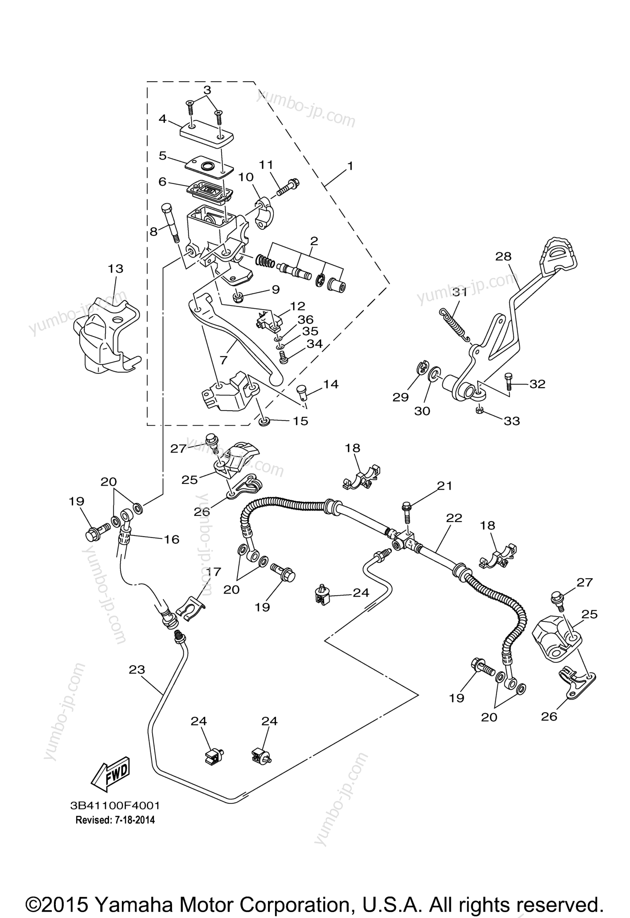 REAR MASTER CYLINDER for ATVs YAMAHA GRIZZLY 700 FI EPS DUCKS UNLIMITED (YFM7FGPDUY) 2009 year