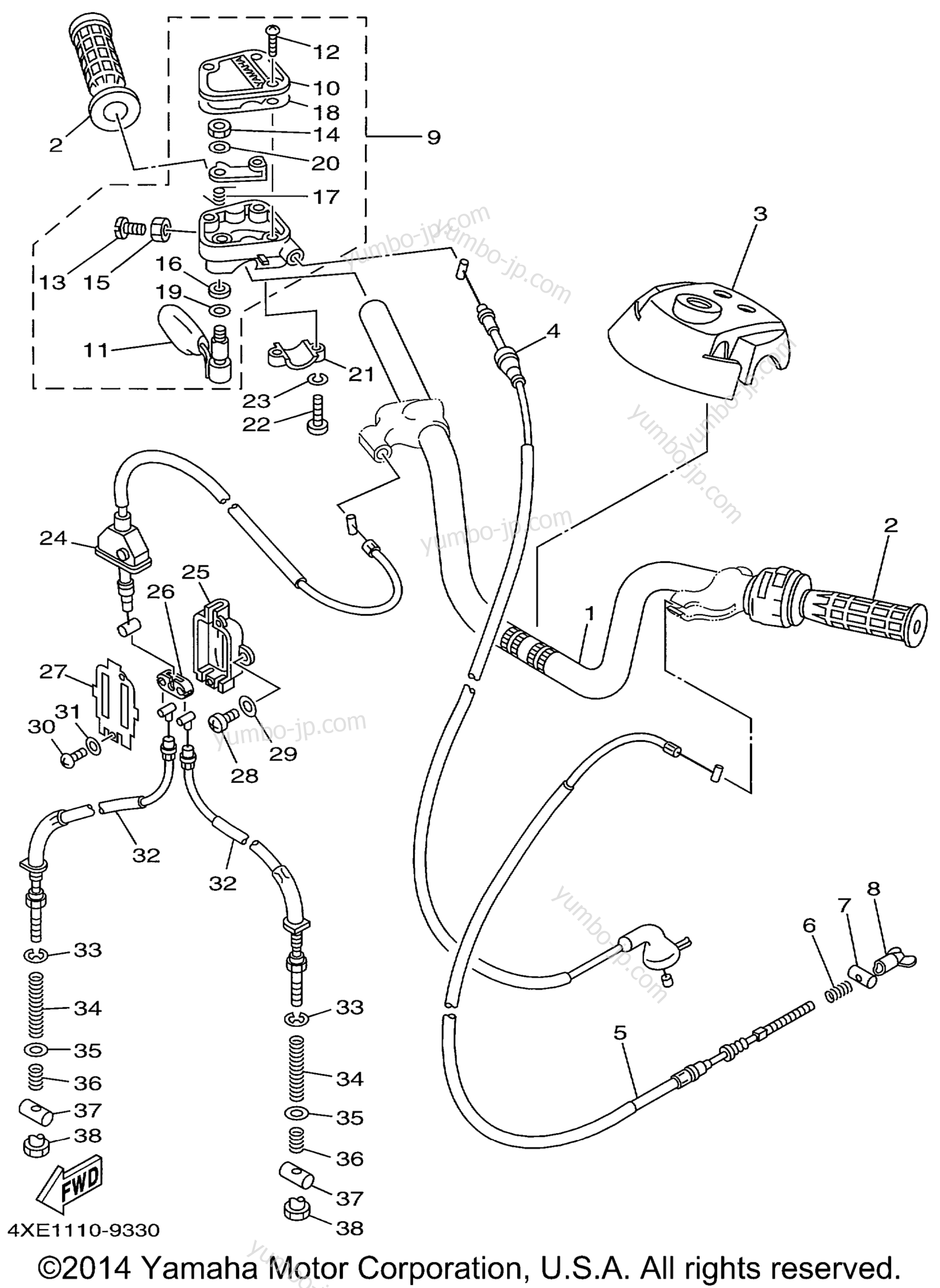 Steering Handle Cable для квадроциклов YAMAHA BEAR TRACKER 2WD (YFM250XLC) CA 1999 г.