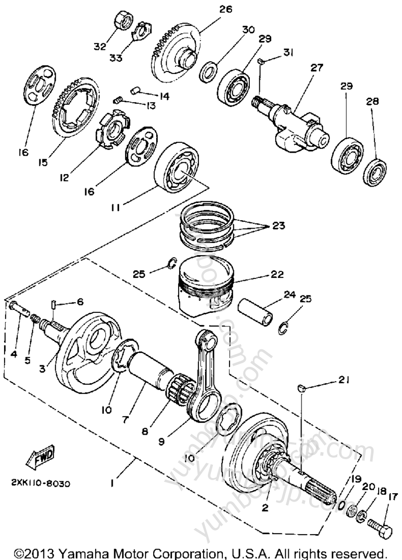 Crankshaft-Piston для квадроциклов YAMAHA WARRIOR (YFM350XB) 1991 г.