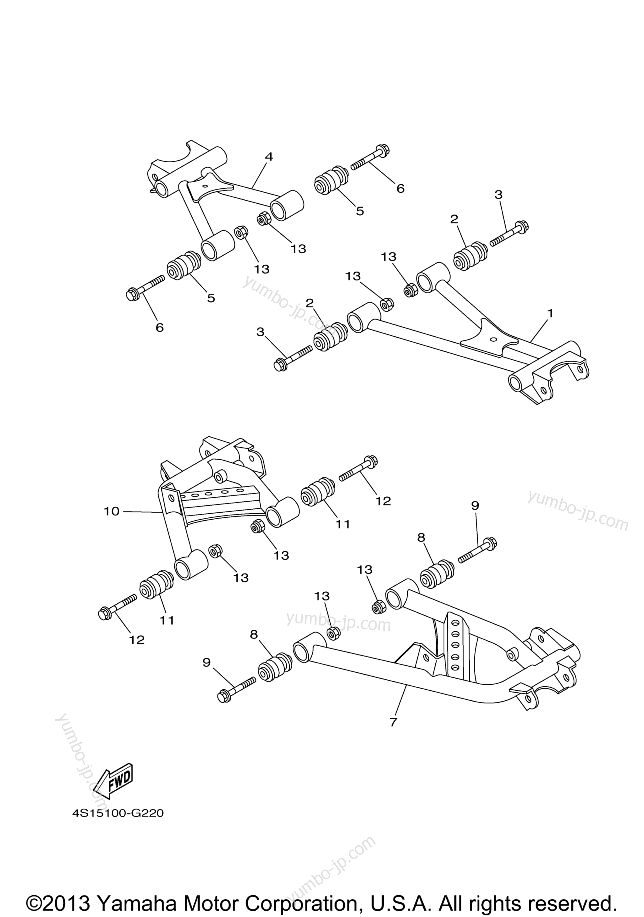 REAR ARM для квадроциклов YAMAHA GRIZZLY 450 EPS 4WD HUNTER (YFM45FGPHA) 2011 г.
