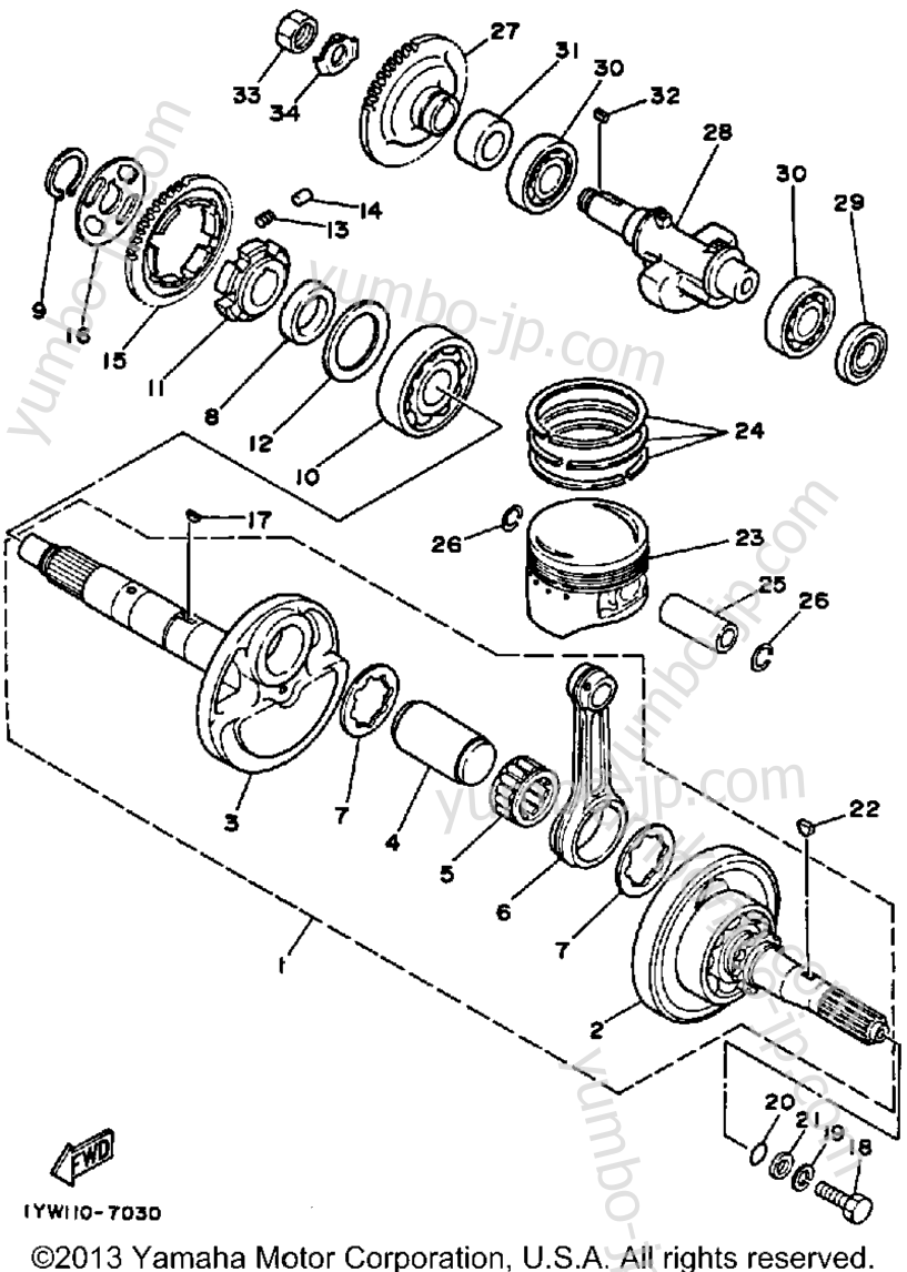 Crankshaft-Piston для квадроциклов YAMAHA BIG BEAR 4WD (YFM350FWW) 1989 г.