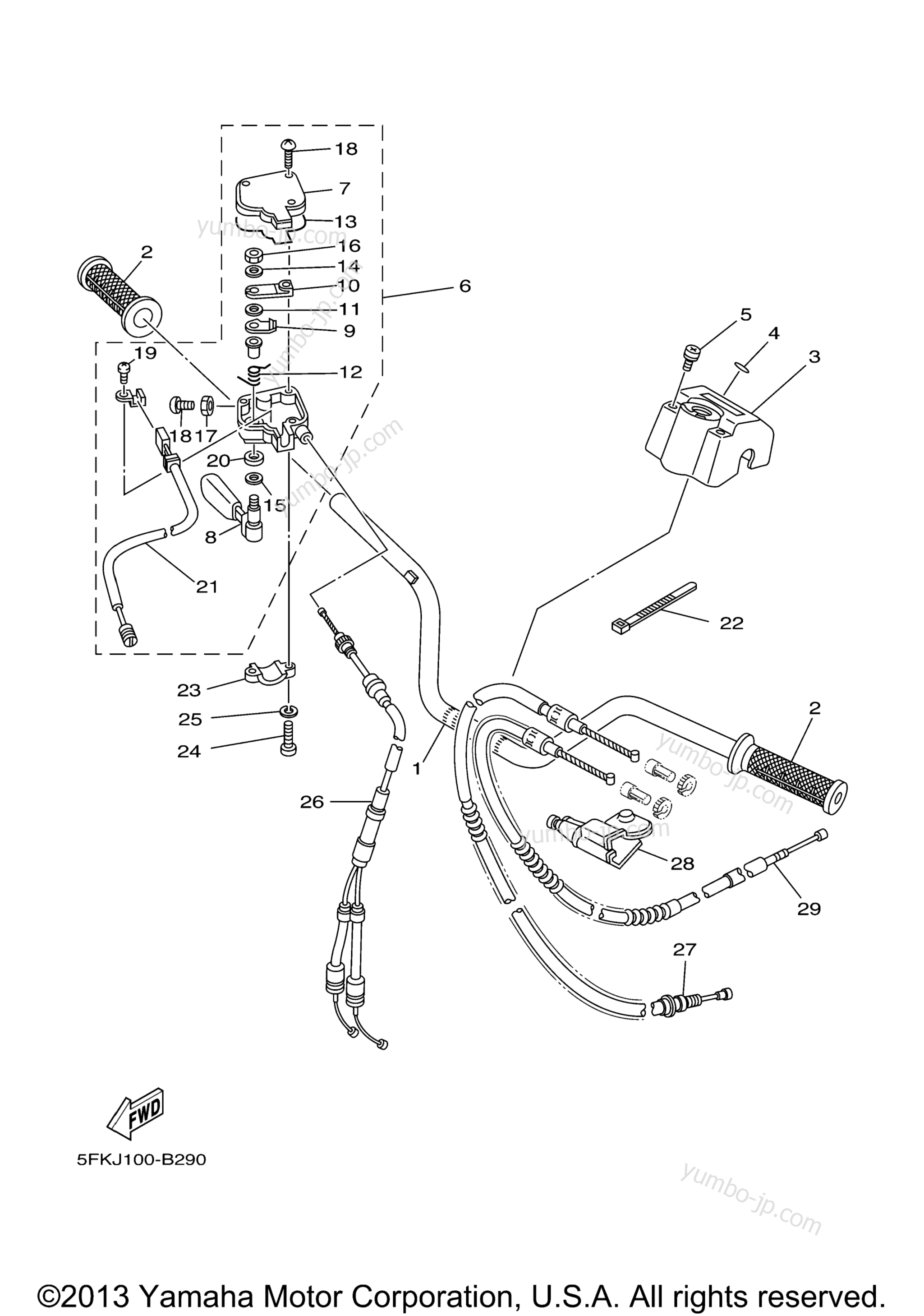 Steering Handle Cable для квадроциклов YAMAHA BANSHEE (YFZ350R) 2003 г.