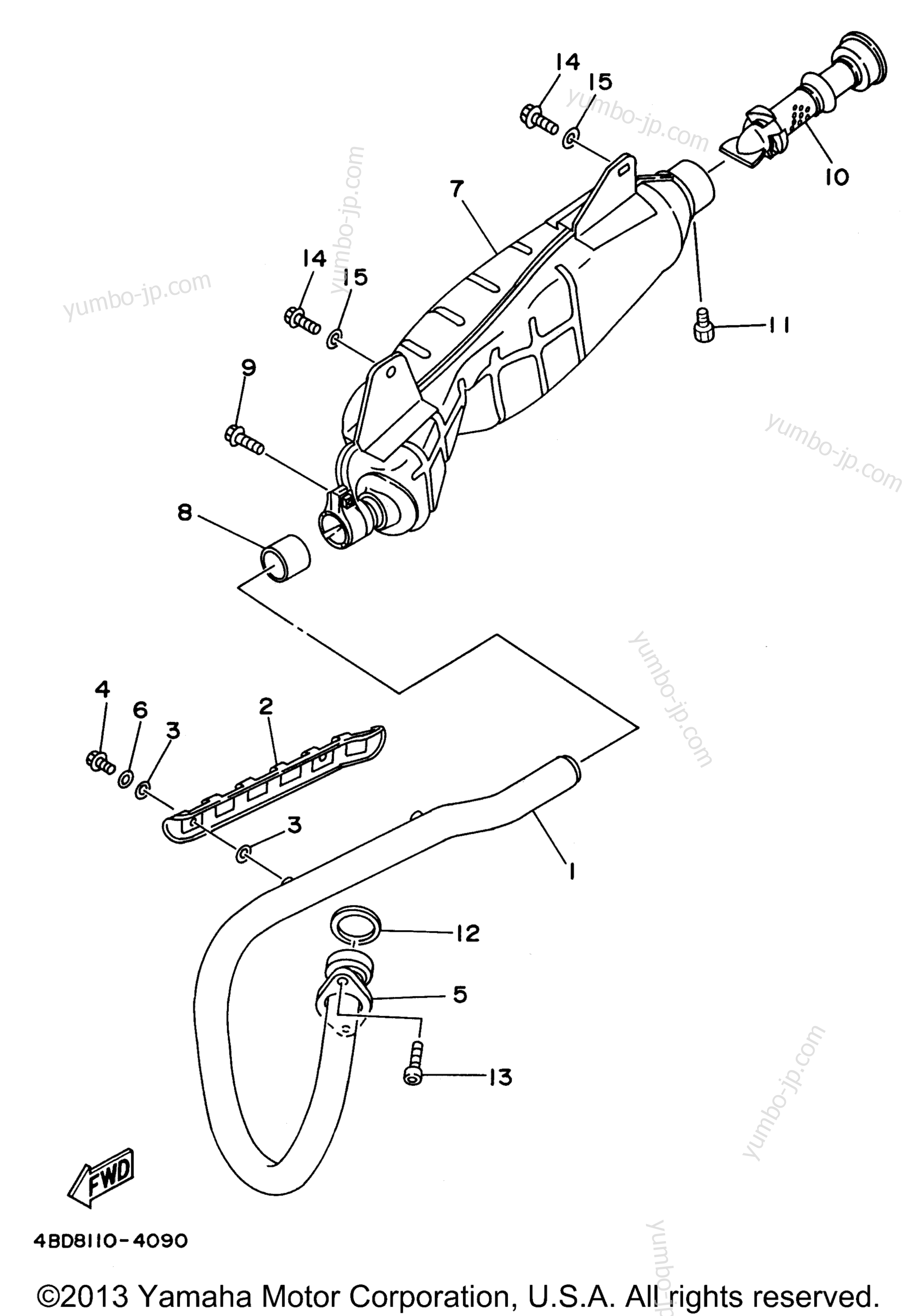 Exhaust for ATVs YAMAHA TIMBERWOLF 2WD (YFB250FWH) 1996 year