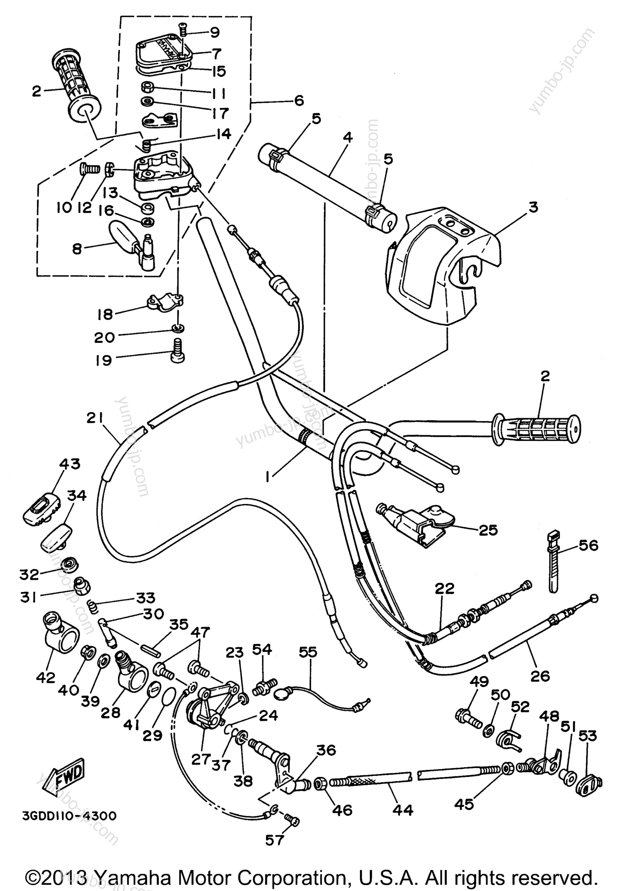 Steering Handle Cable для квадроциклов YAMAHA WARRIOR (YFM350XH_M) 1996 г.