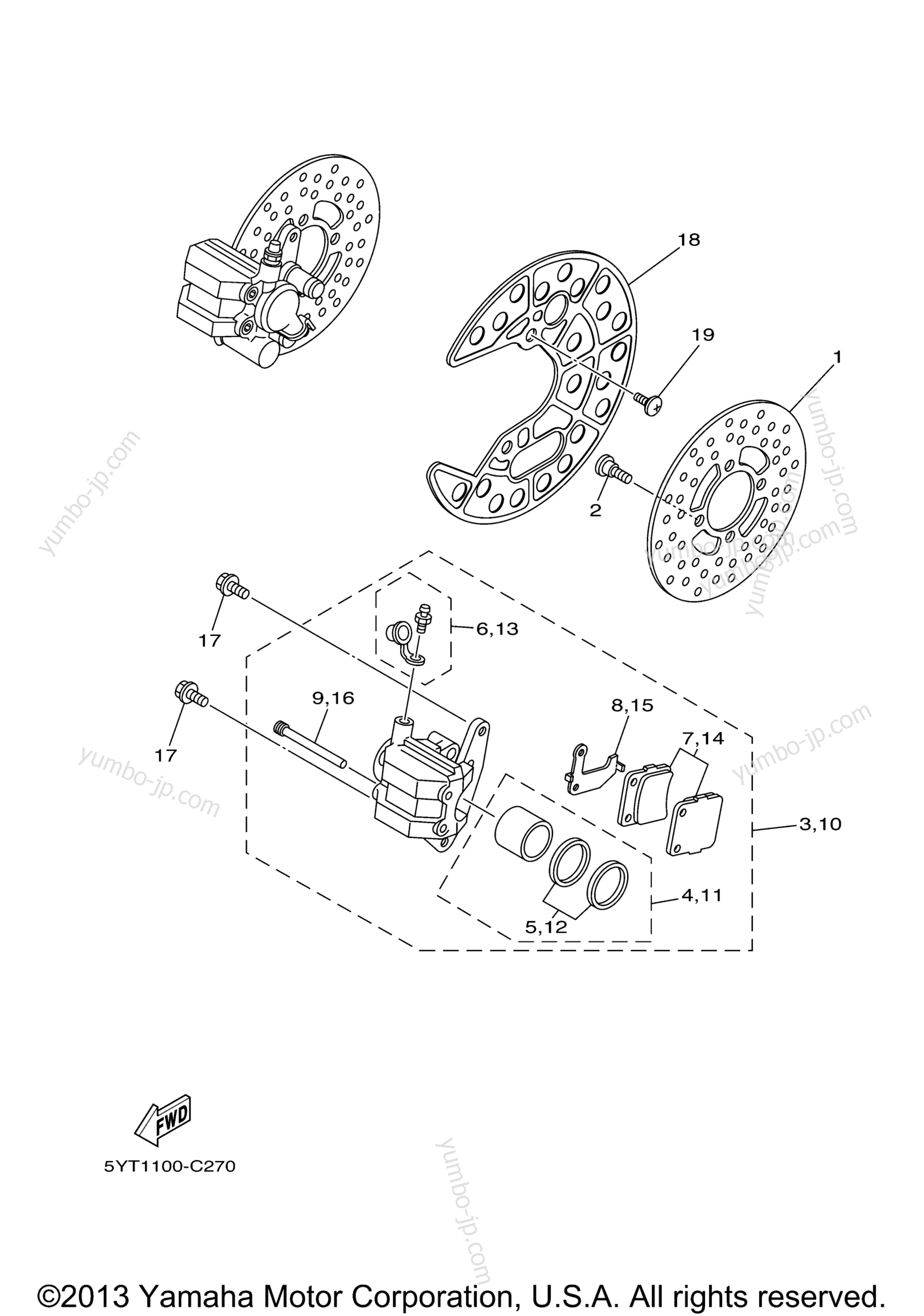 FRONT BRAKE CALIPER для квадроциклов YAMAHA RAPTOR 350 (YFM35RW) 2007 г.