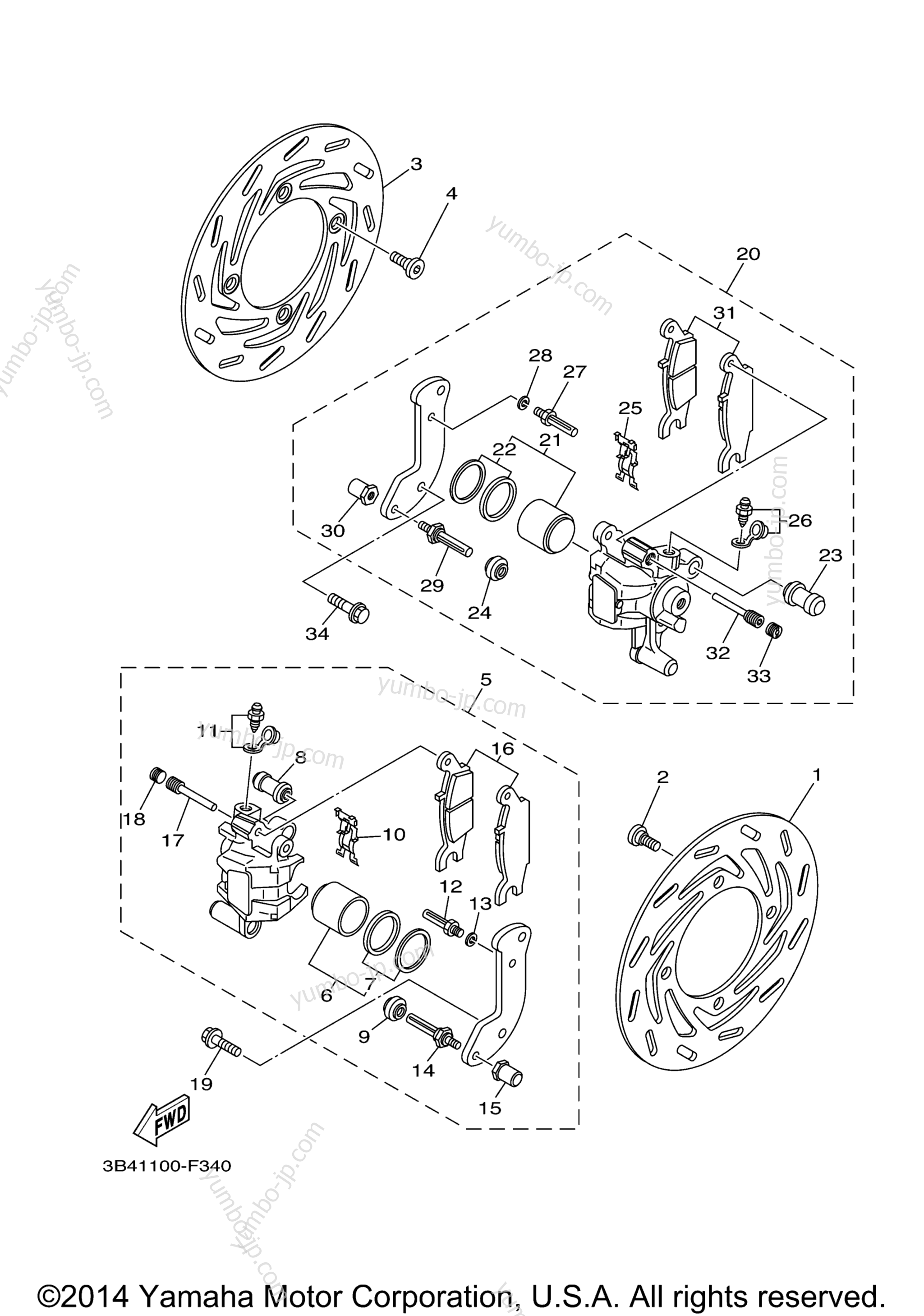 FRONT BRAKE CALIPER for ATVs YAMAHA GRIZZLY 700 EPS HUNTER (YFM7FGPHX) 2008 year