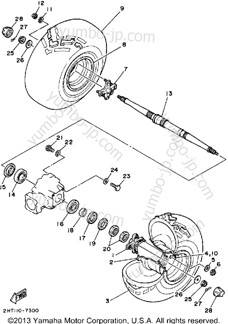 REAR WHEEL for ATVs YAMAHA MOTO-4 (YFM225T) 1987 year