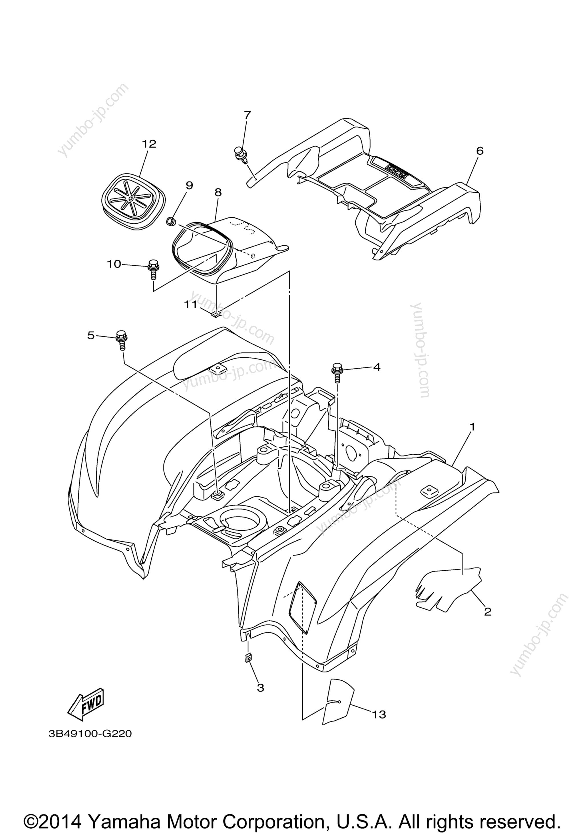 REAR FENDER for ATVs YAMAHA GRIZZLY 700 DUCKS UNLIMTED EDITION (YFM7FGPDUX) 2008 year