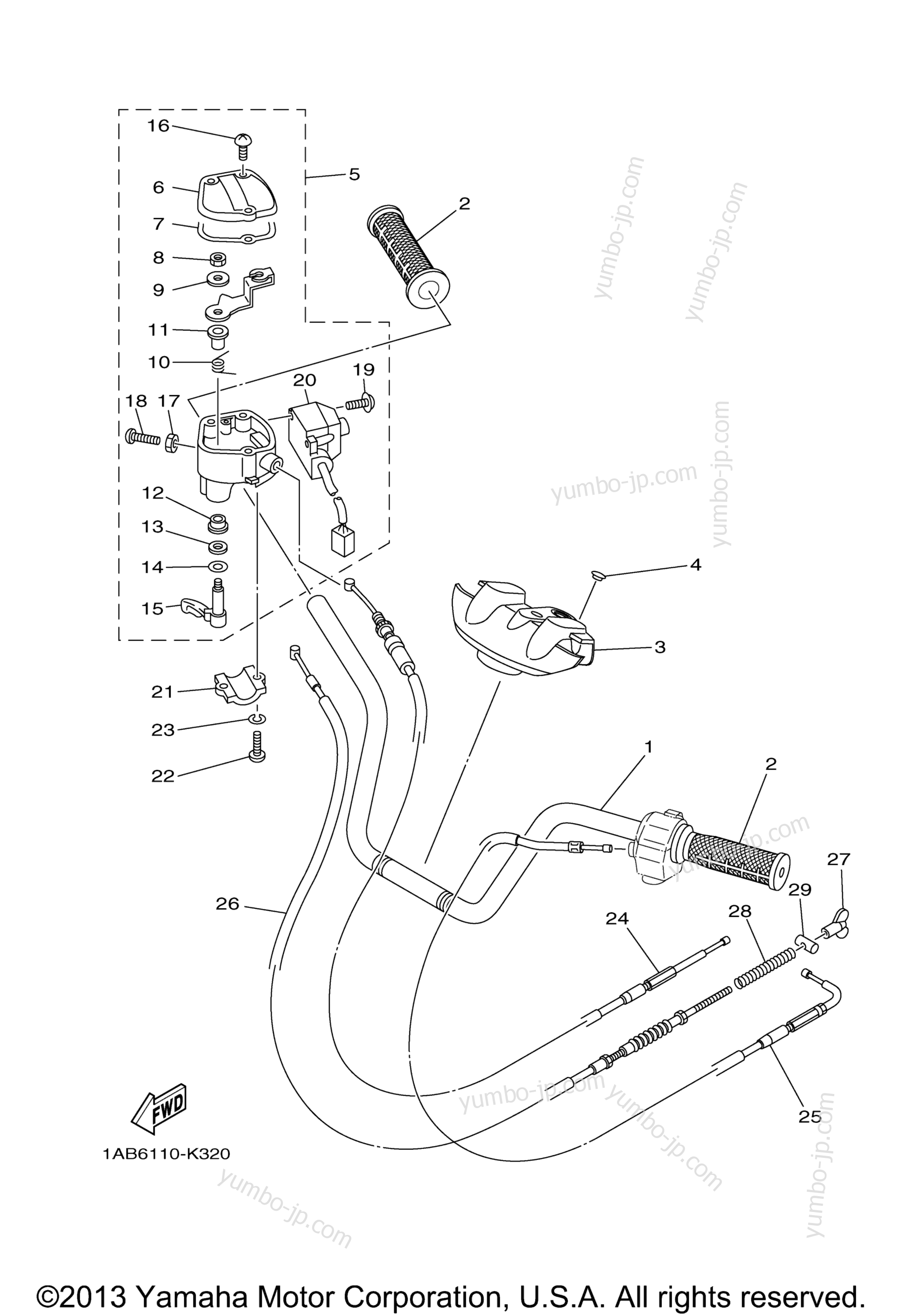 Steering Handle Cable для квадроциклов YAMAHA GRIZZLY 350 (YFM350DEG) 2014 г.