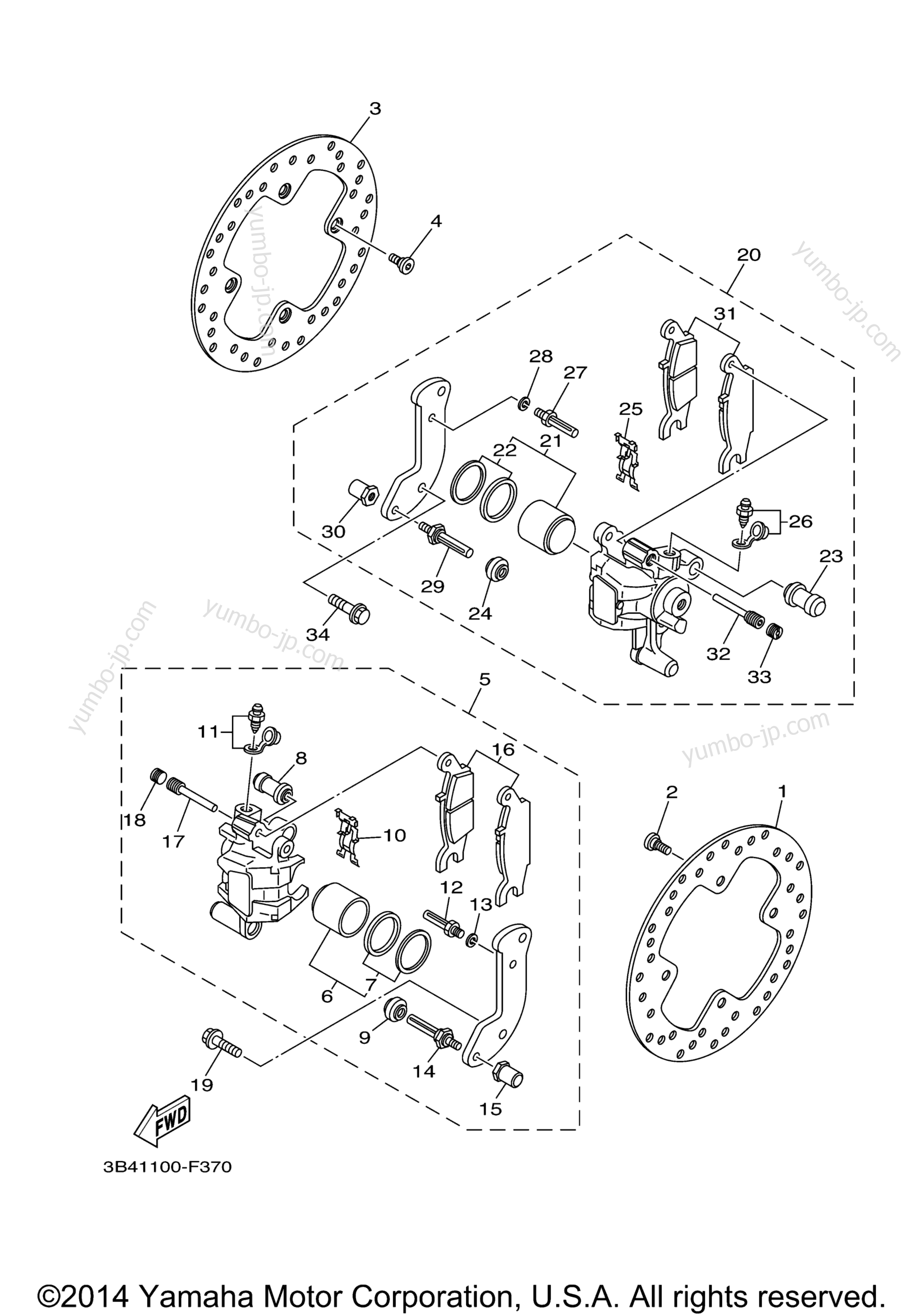 REAR BRAKE CALIPER for ATVs YAMAHA GRIZZLY 550 EPS 4WD (YFM5FGPAGR) 2011 year