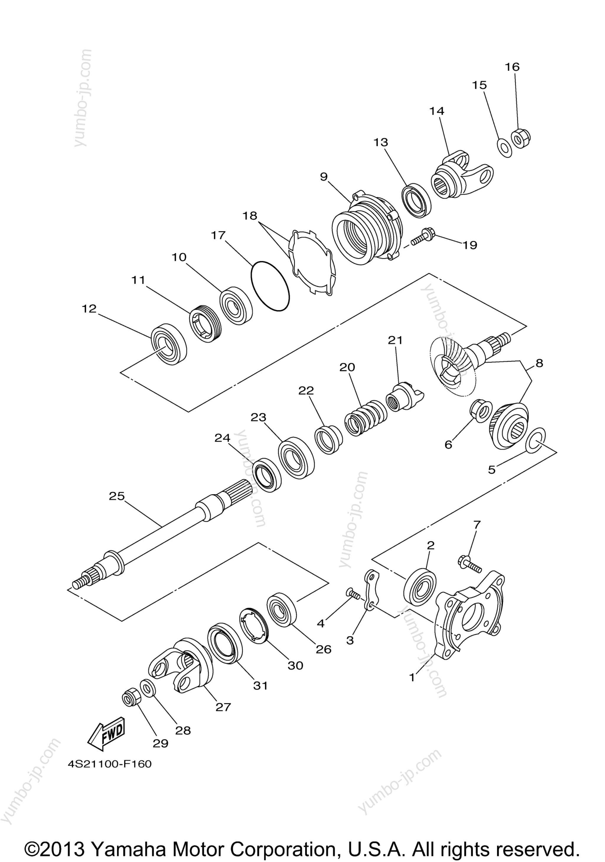 Middle Drive Gear для квадроциклов YAMAHA GRIZZLY 350 IRS (YFM35FGIW) 2007 г.