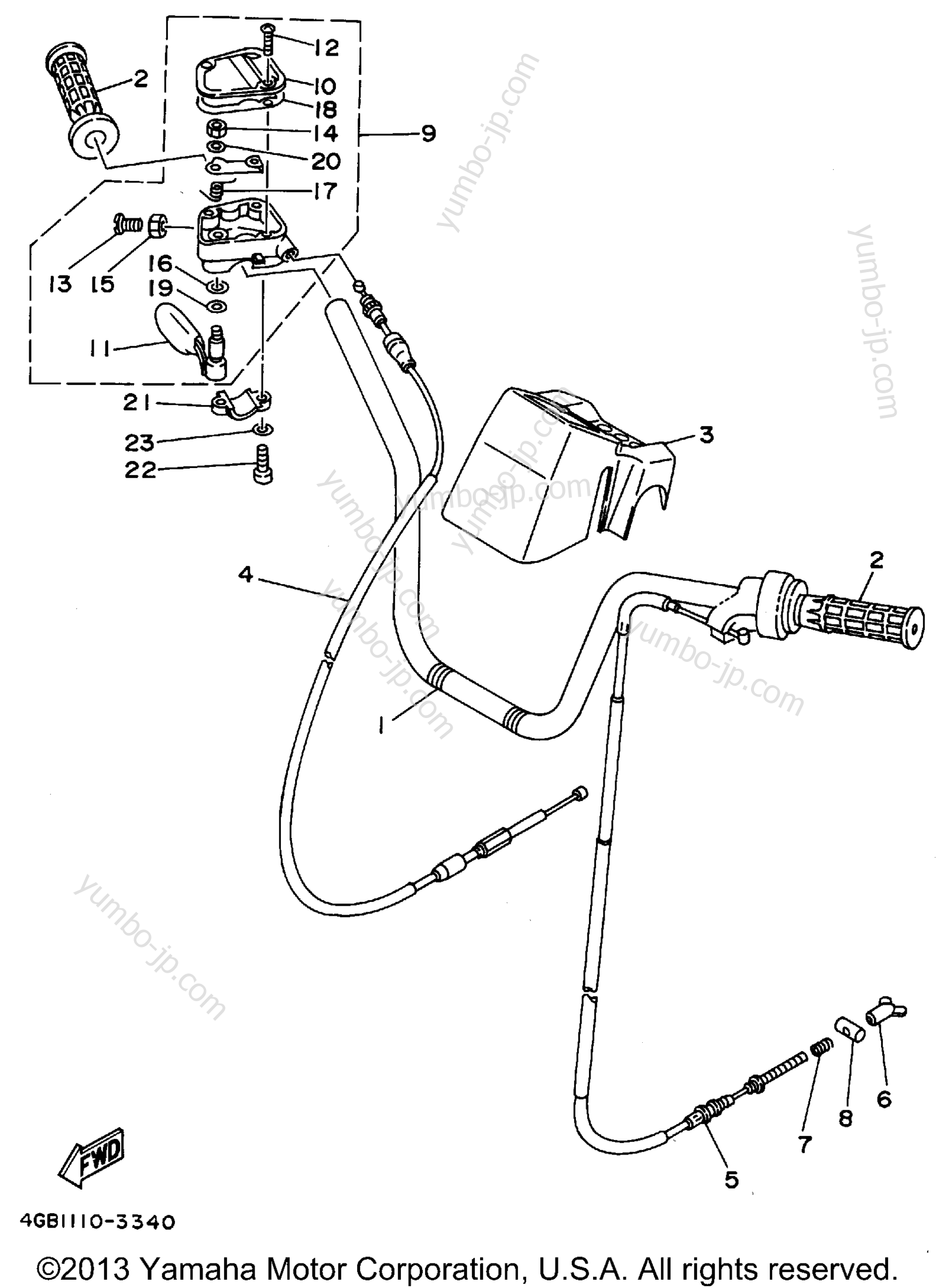 Steering Handle - Cable для квадроциклов YAMAHA KODIAK 4WD (YFM400FWF_) 1994 г.