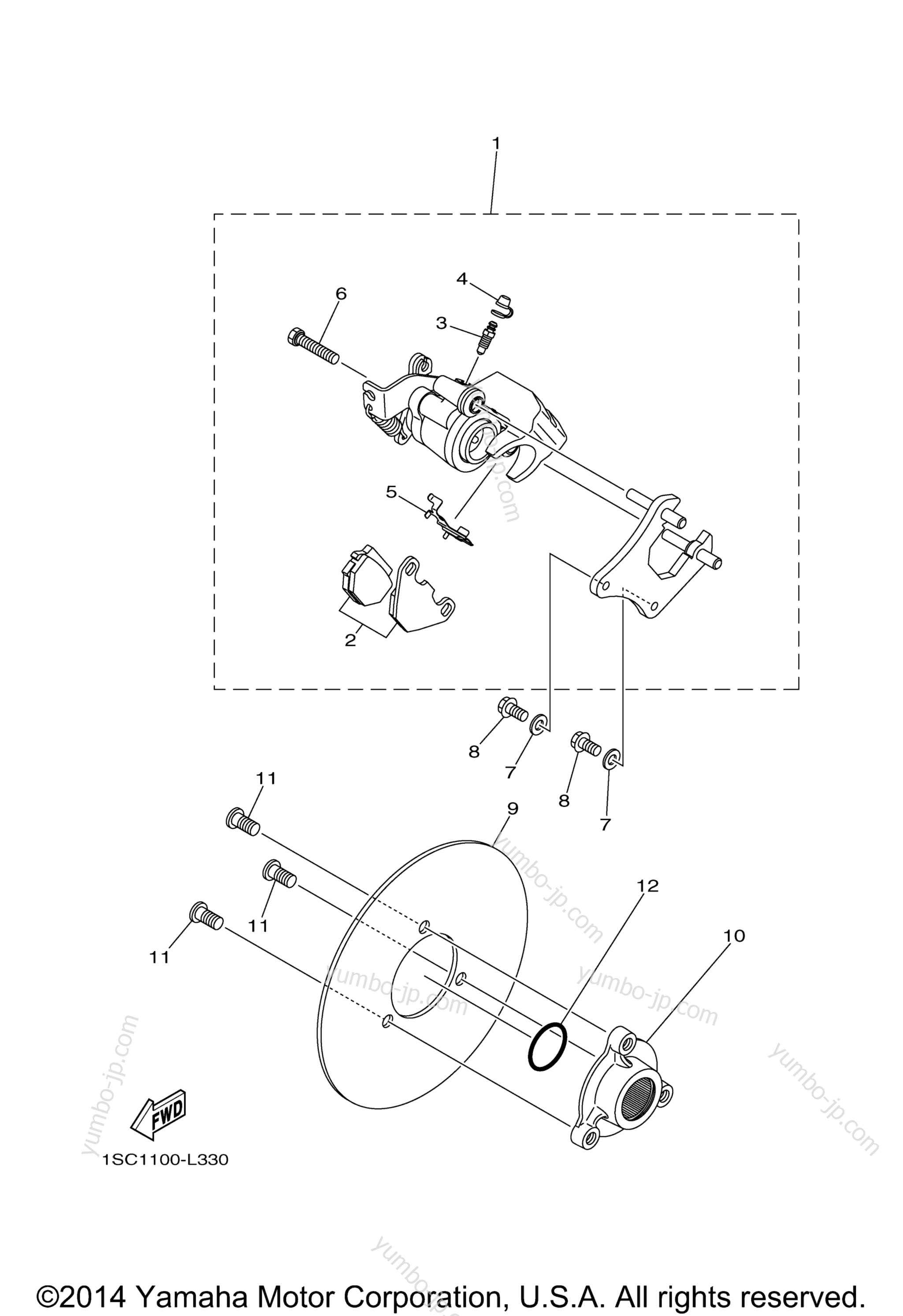 REAR BRAKE CALIPER для квадроциклов YAMAHA GRIZZLY 300 (YFM30GDGR) 2013 г.