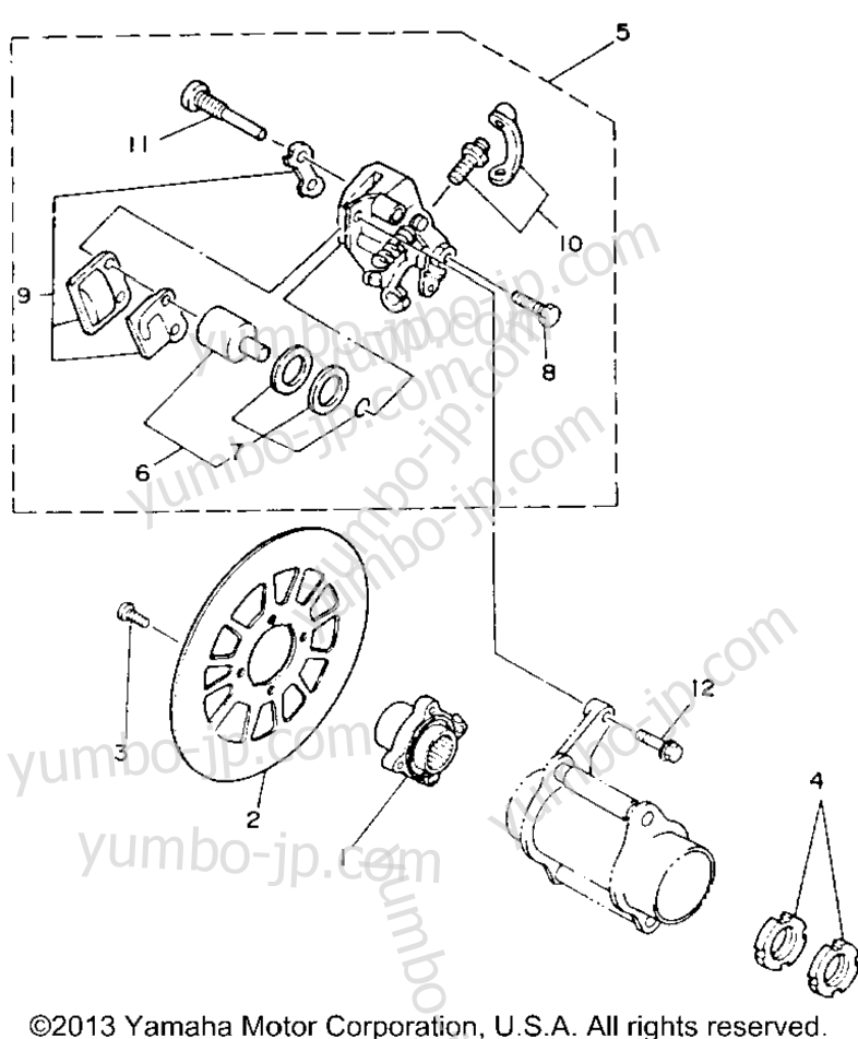 REAR BRAKE CALIPER для квадроциклов YAMAHA WARRIOR (YFM350XB_M) 1991 г.