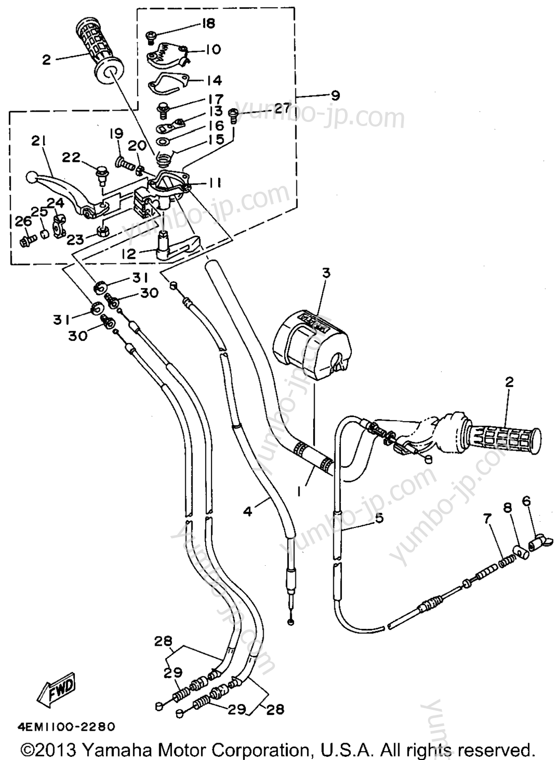Steering Handle - Cable для квадроциклов YAMAHA BADGER (YFM80G) 1995 г.