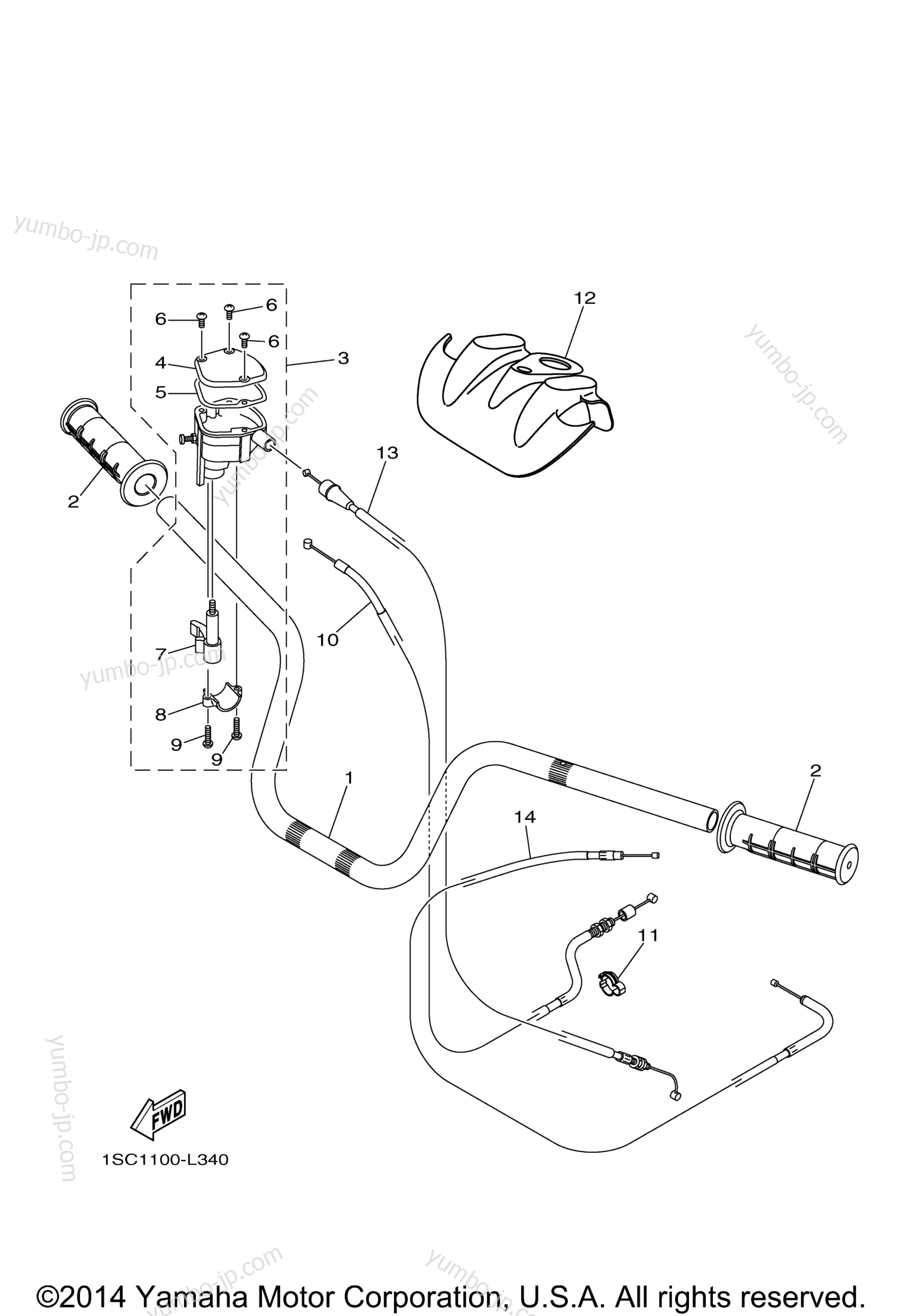 Steering Handle Cable для квадроциклов YAMAHA GRIZZLY 300 (YFM30GDR) 2013 г.
