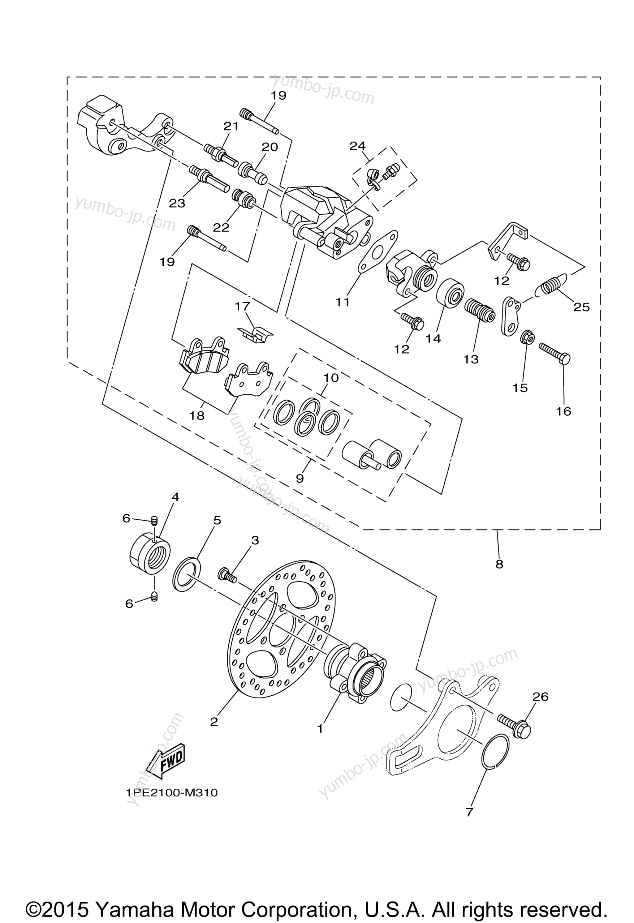 REAR BRAKE CALIPER для квадроциклов YAMAHA RAPTOR 700 (YFM70RSBGL) 2016 г.