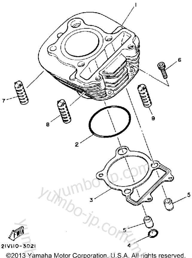 Блок цилиндров для квадроциклов YAMAHA MOTO-4 (YFM200N) 1985 г.