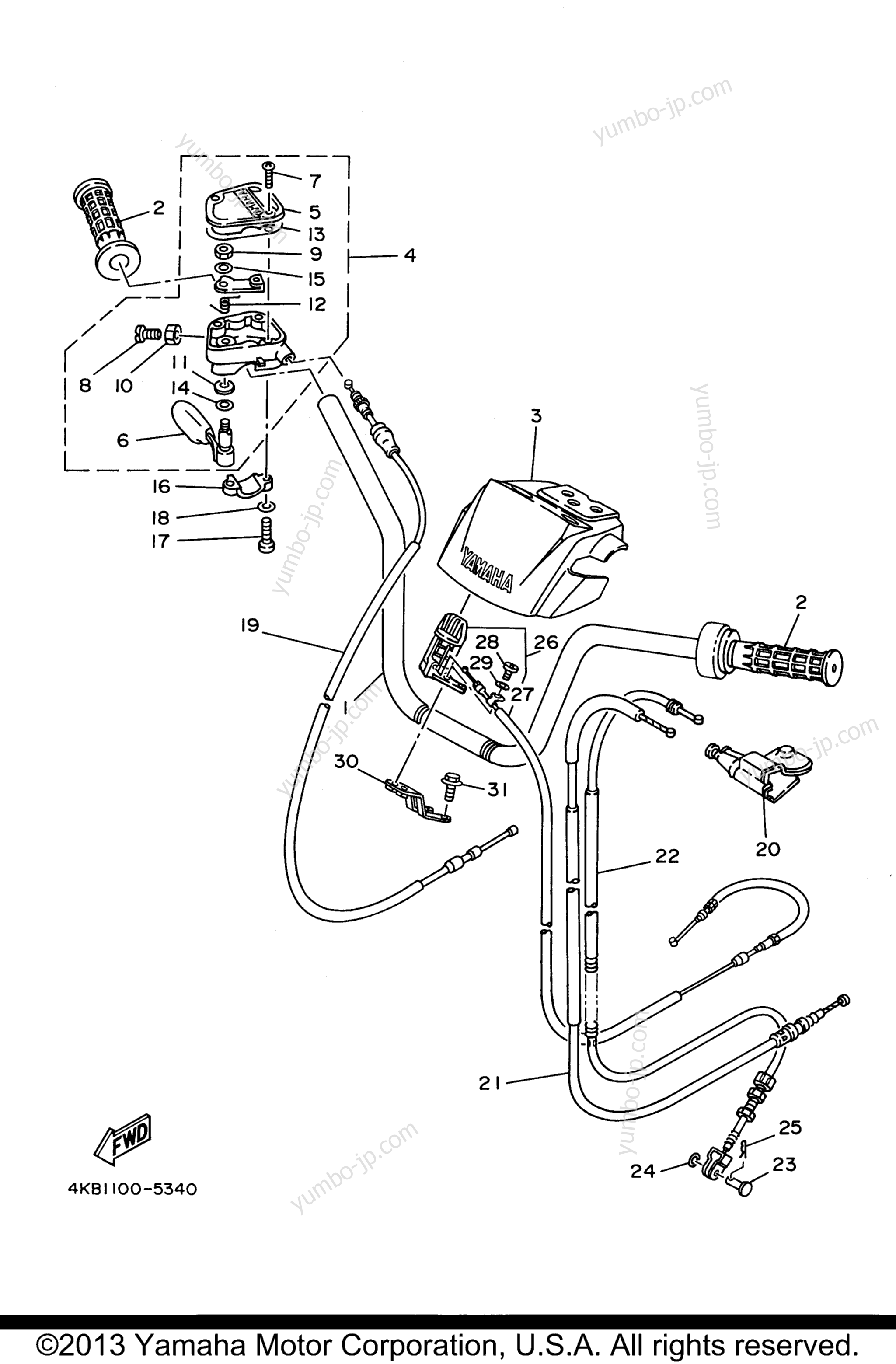 Steering Handle Cable для квадроциклов YAMAHA WOLVERINE 4WD (YFM350FXH_) 1996 г.