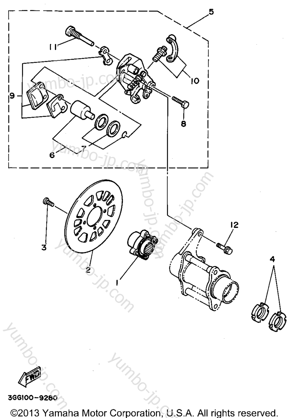 REAR BRAKE CALIPER для квадроциклов YAMAHA BANSHEE (YFZ350G) 1995 г.