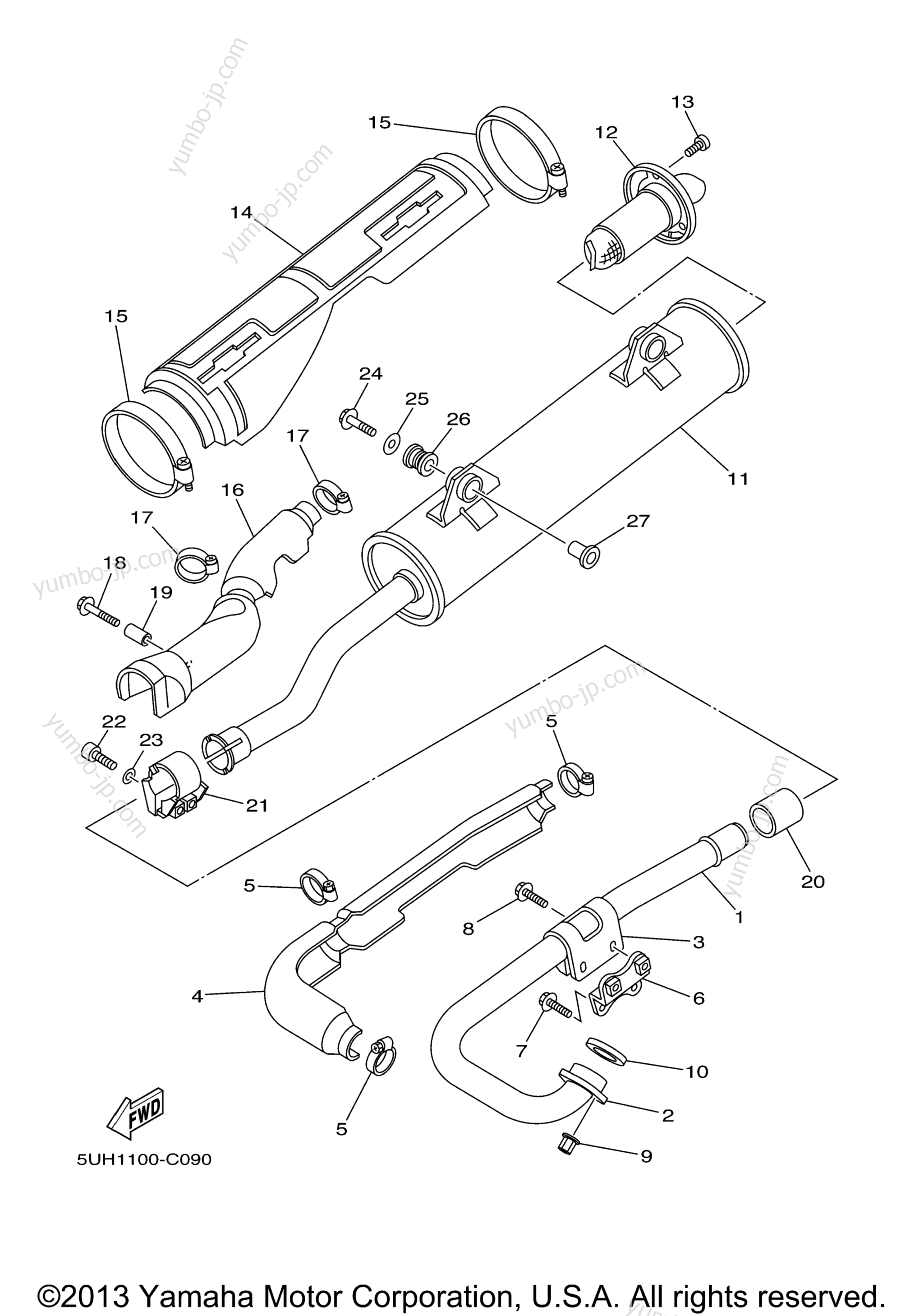 Exhaust for ATVs YAMAHA GRIZZLY 350 IRS HUNTER (YFM35FGIHW) 2007 year