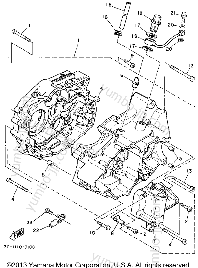 CRANKCASE for ATVs YAMAHA MOTO-4 (YFM250W) 1989 year