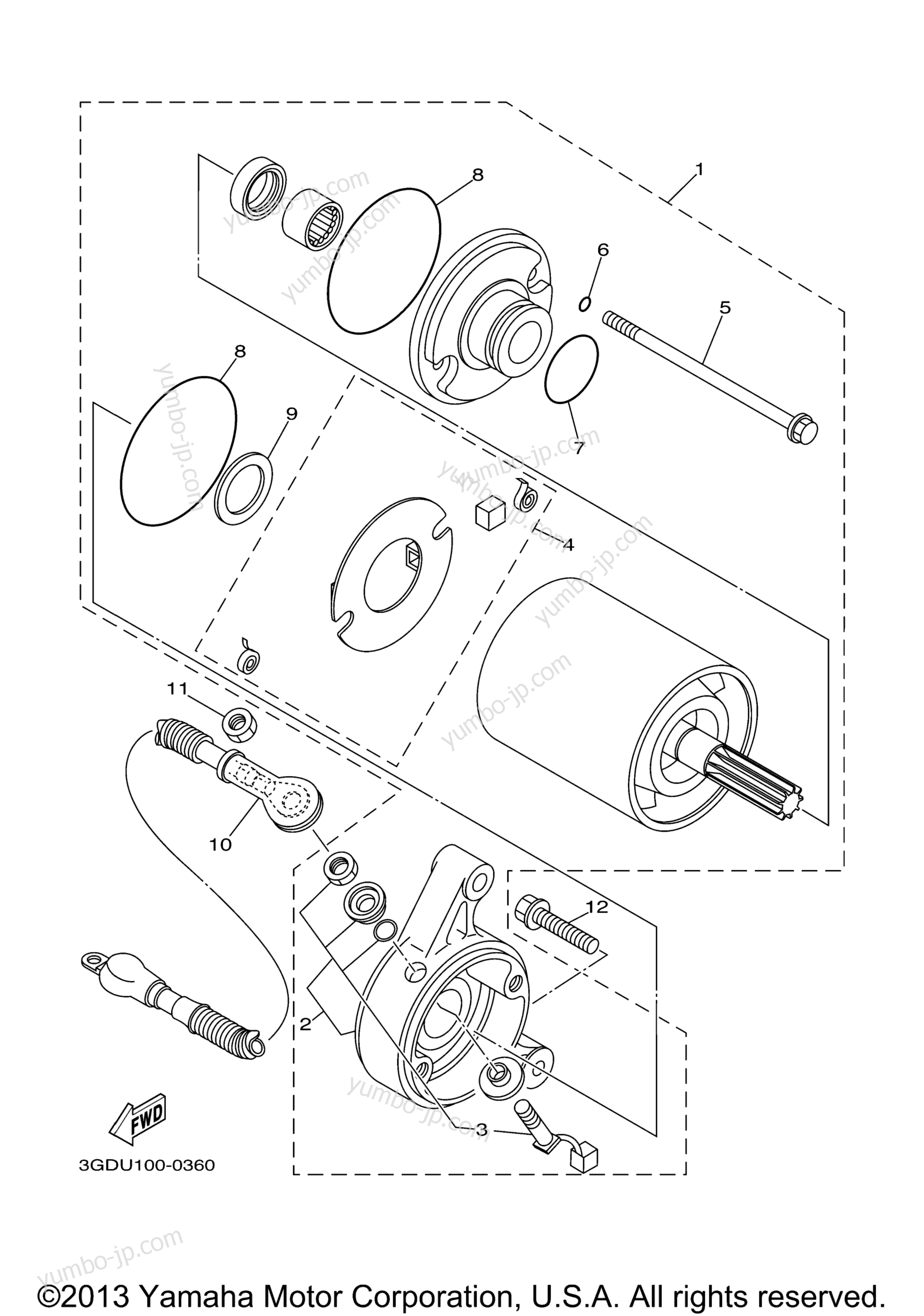 STARTING MOTOR for ATVs YAMAHA RAPTOR 350 (YFM35RW) 2007 year