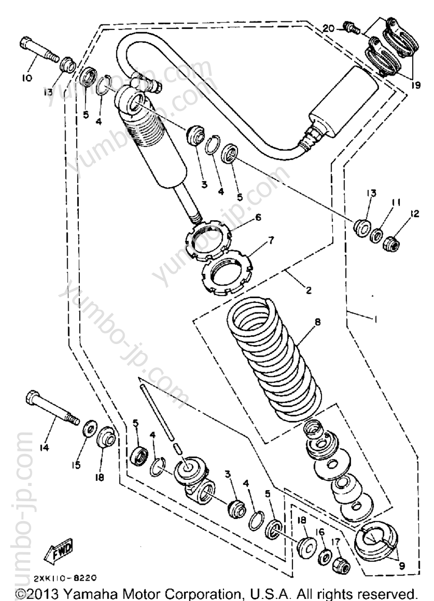 Rear Shocks для квадроциклов YAMAHA WARRIOR (YFM350XU) 1988 г.
