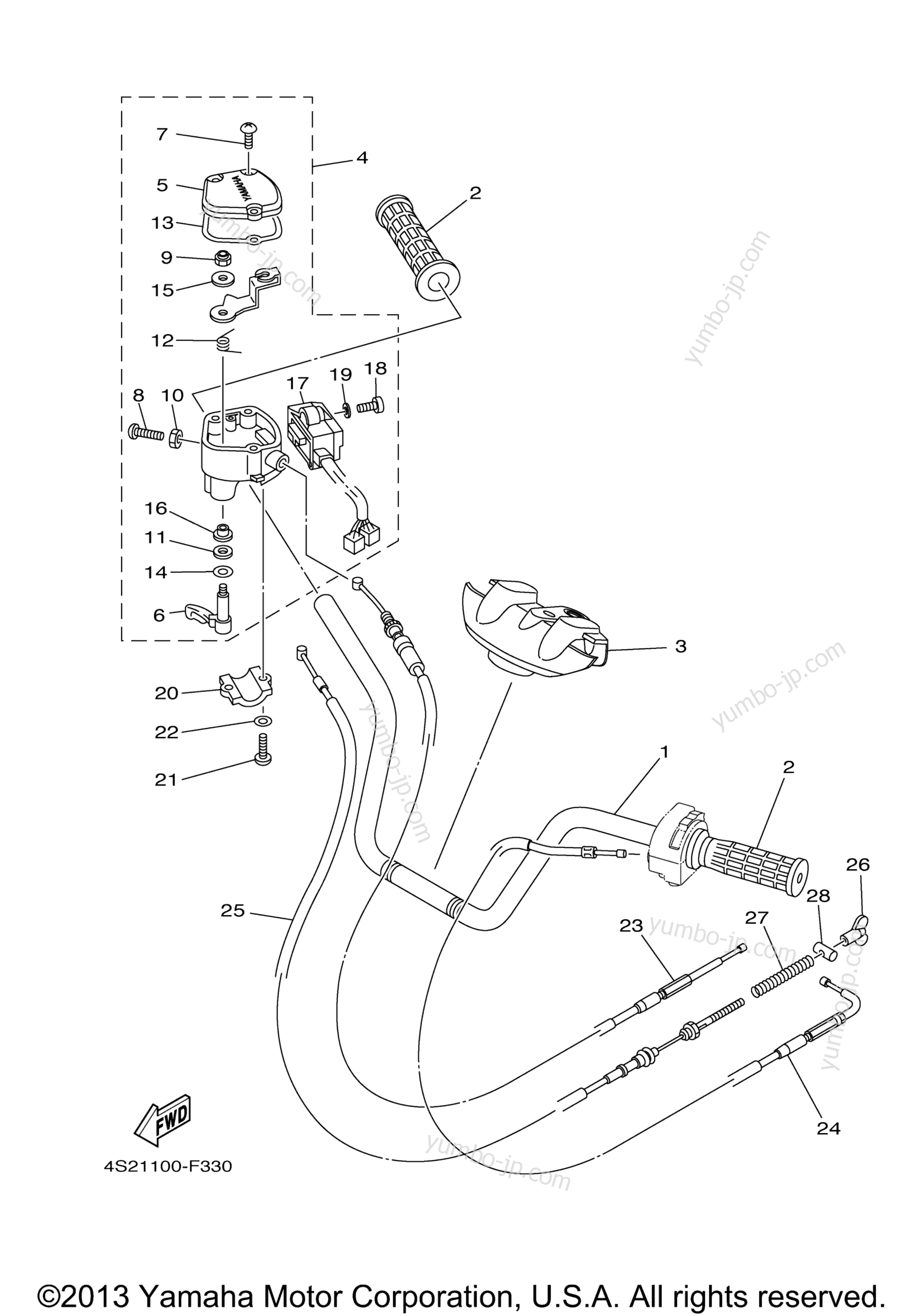 Steering Handle Cable for ATVs YAMAHA GRIZZLY 350 IRS HUNTER (YFM35FGIHW) 2007 year