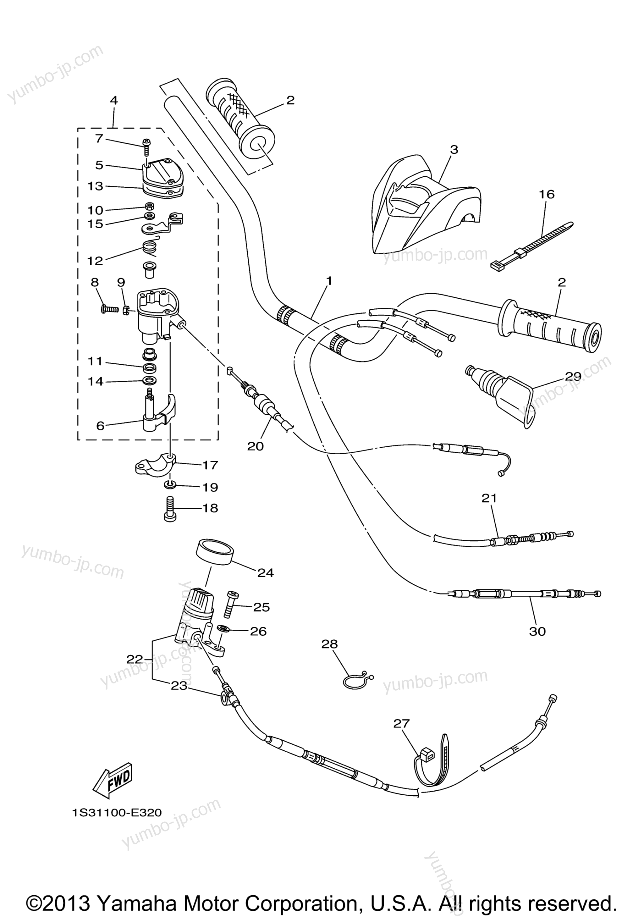Steering Handle Cable для квадроциклов YAMAHA RAPTOR 700 50TH ANNIVERSARY (YFM700RSPV) 2006 г.